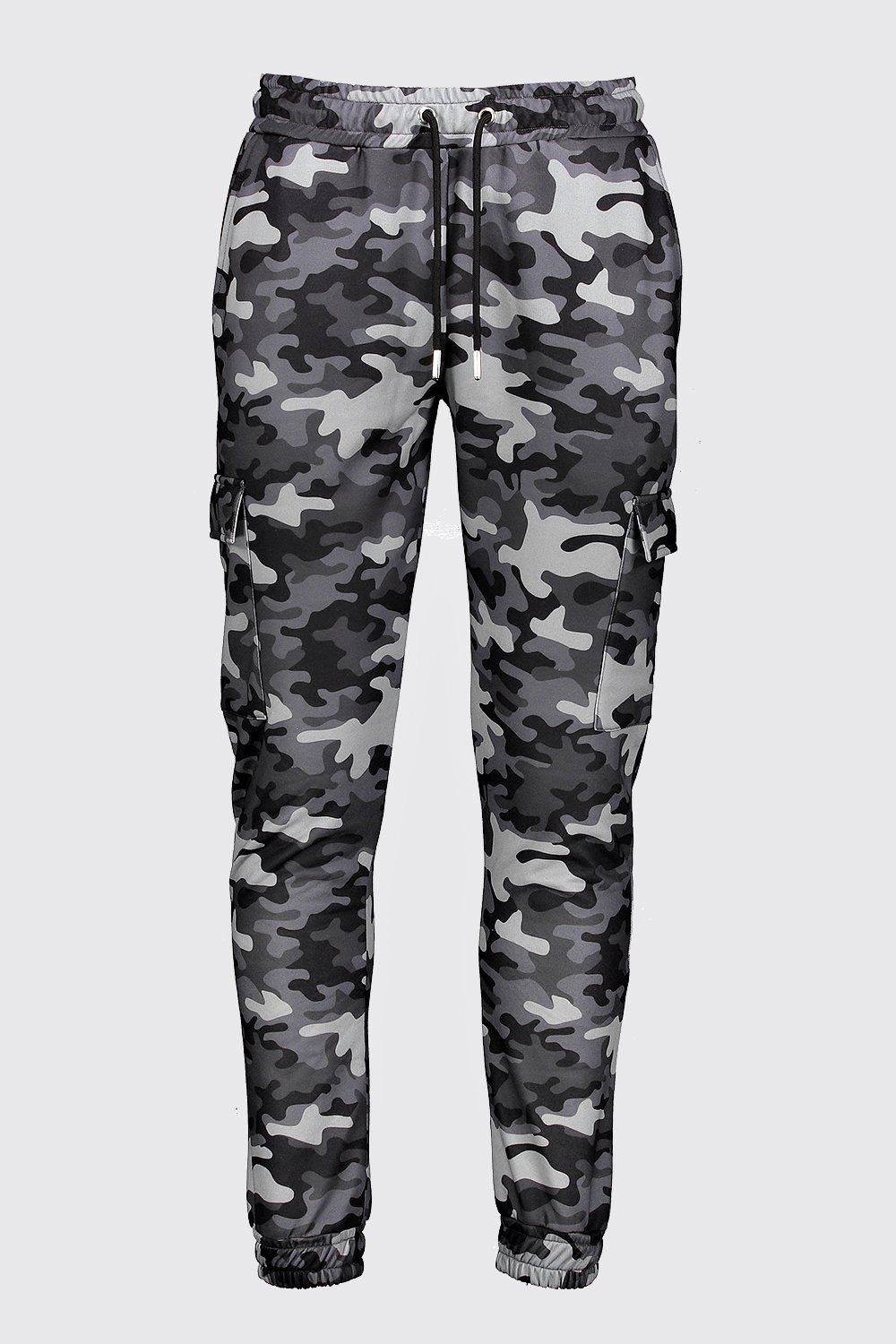 grey camo print cargo pants