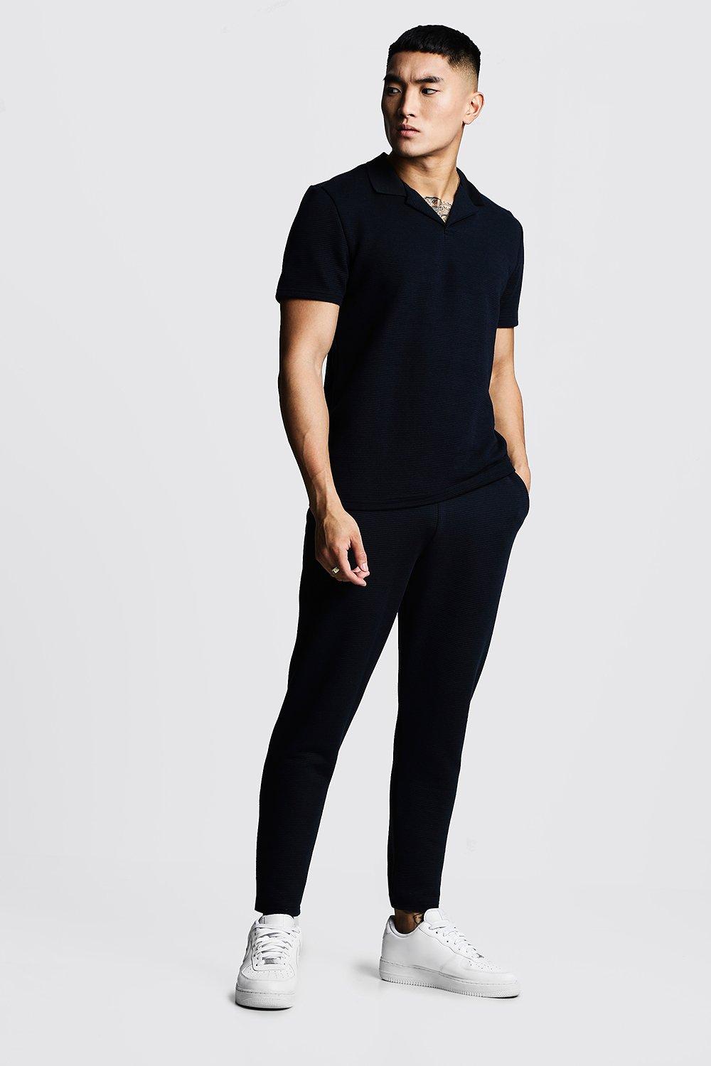 polo shirt and joggers