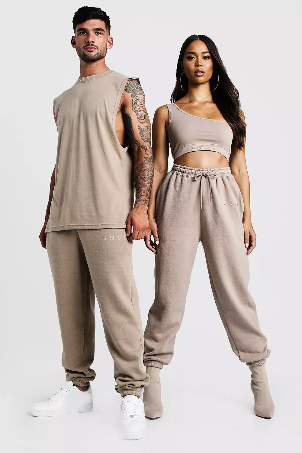 Hers One Shoulder Crop Top Jogger Set