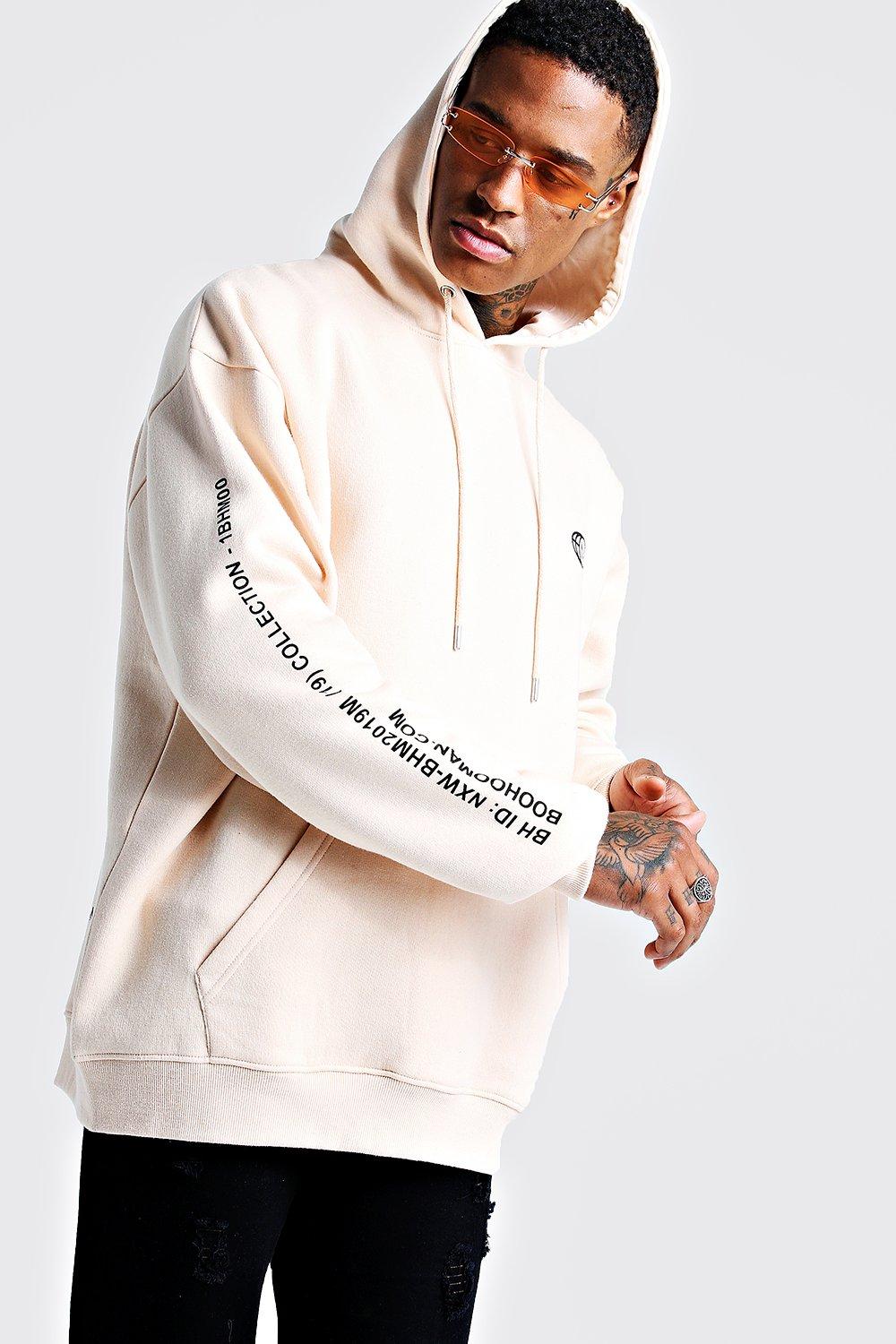 boohooman hoodie with man print in white