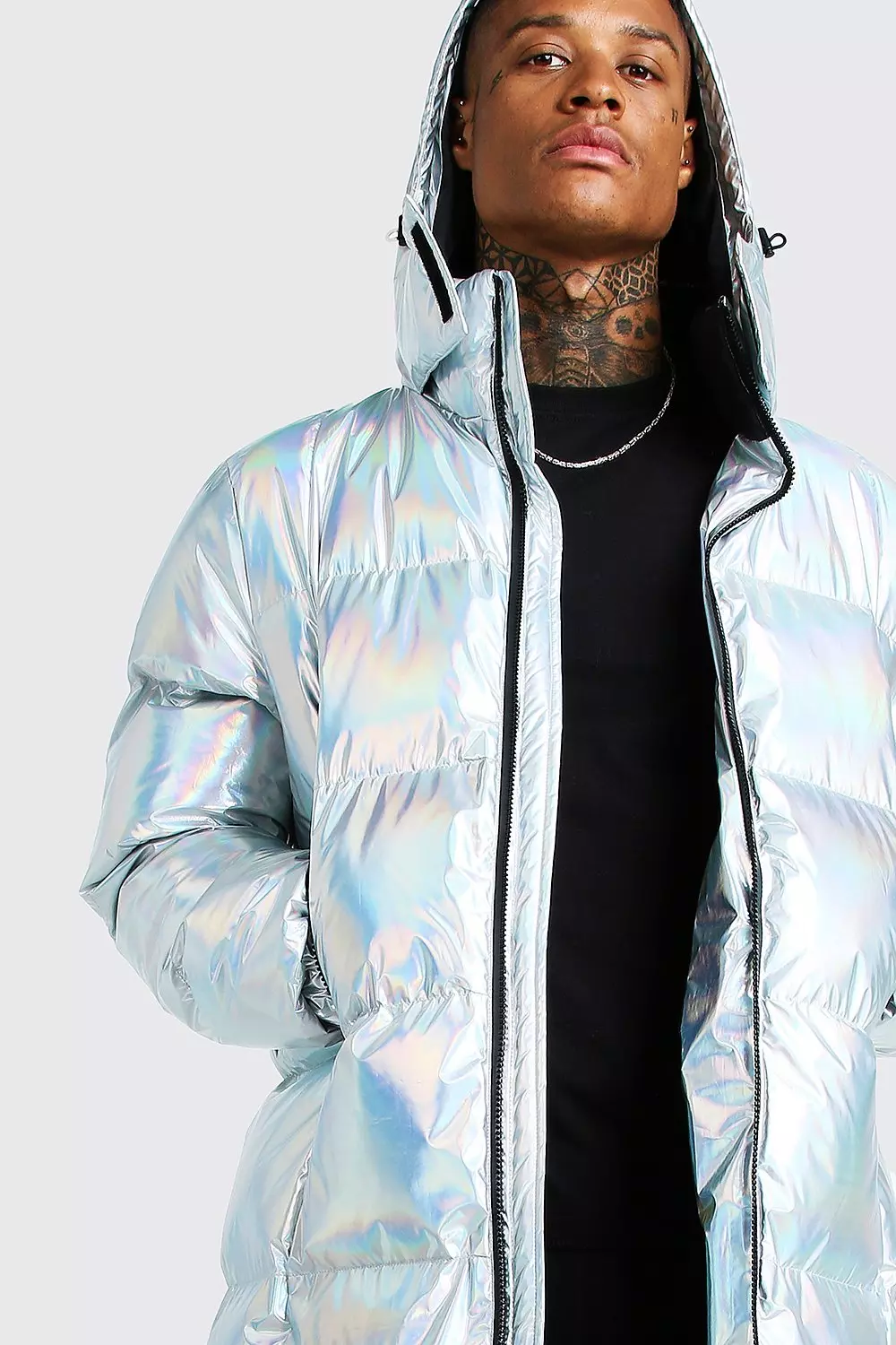 Holographic longline store puffer coat