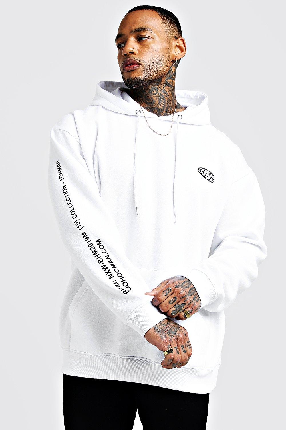 boohooman hoodie with man print in white