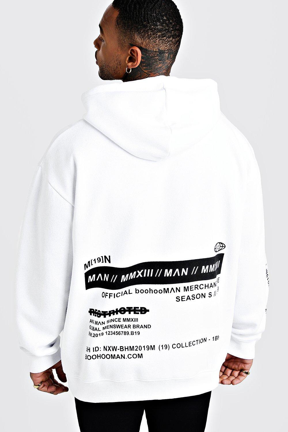 boohooman hoodie with man print in white