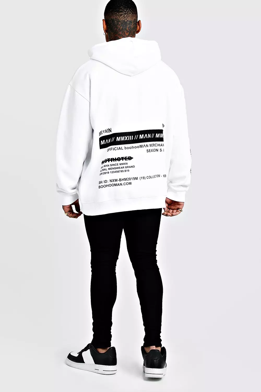 Boohooman hoodie with best sale man print in white