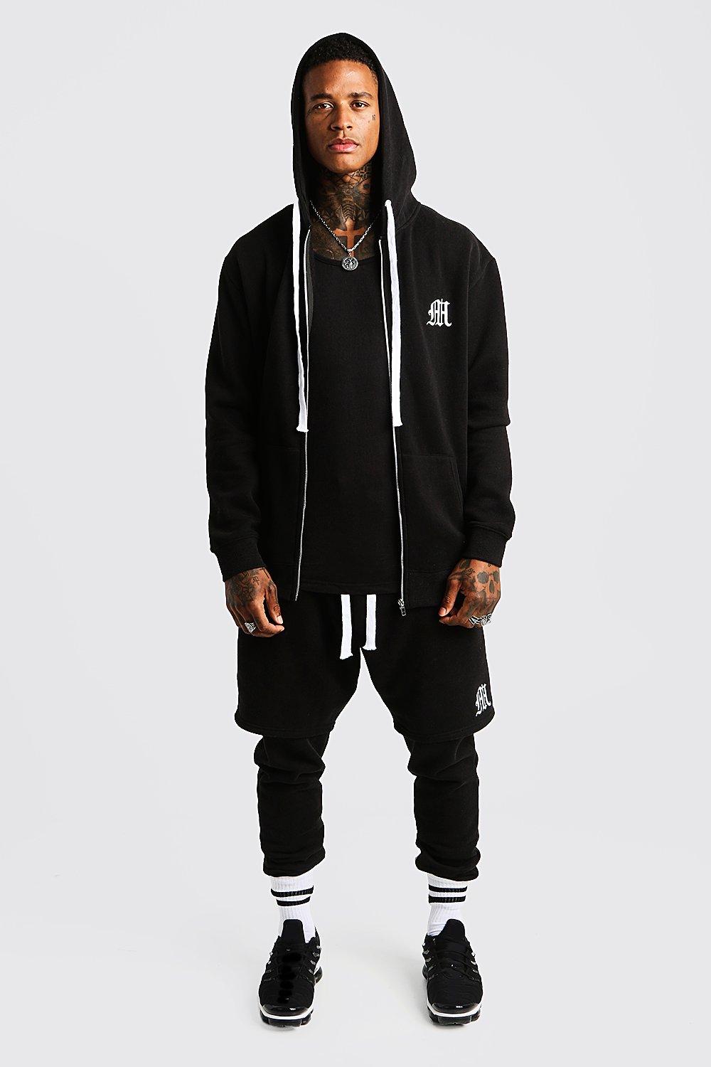 black longline zip hoodie