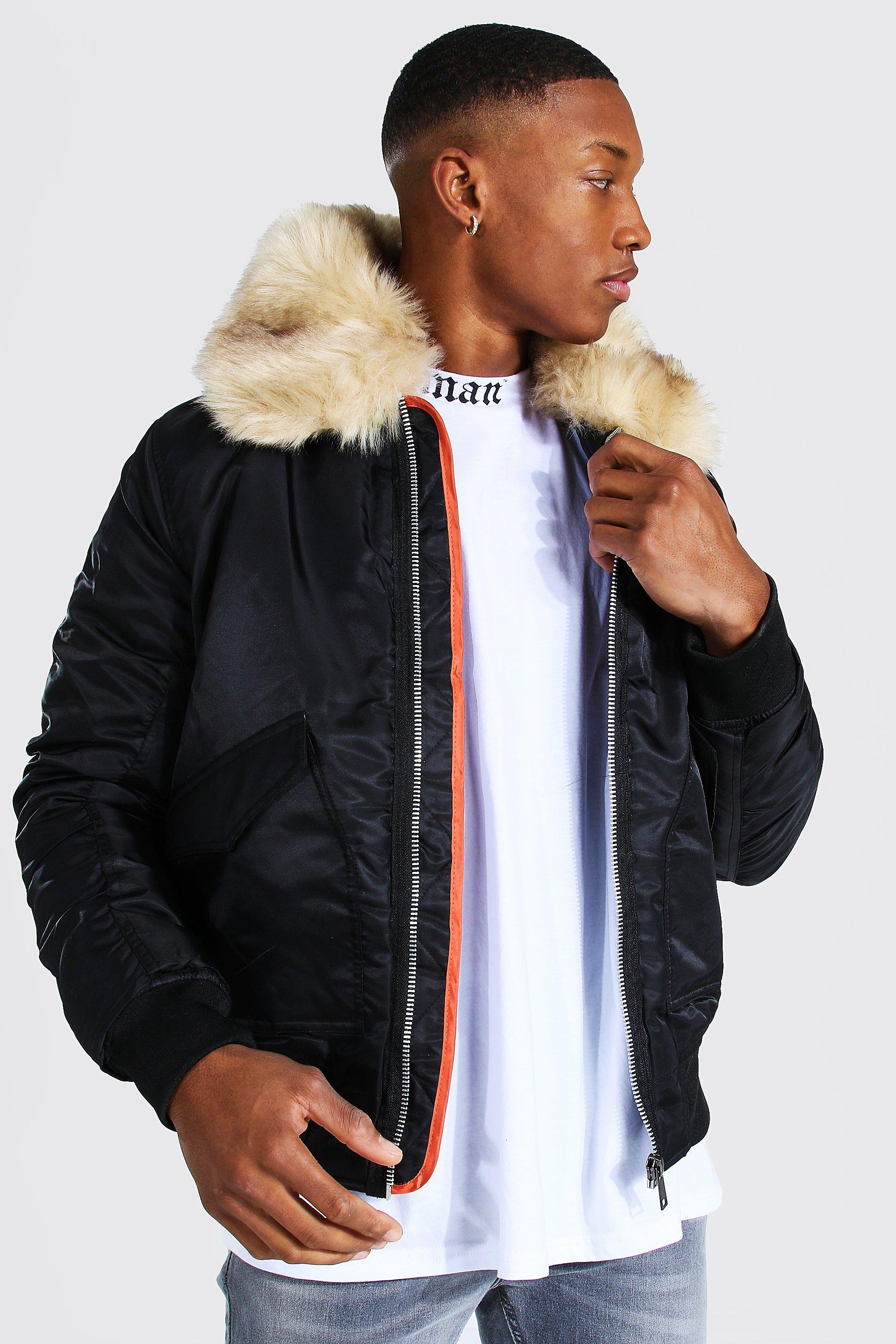 Padded Ma1 Bomber With Faux Fur Collar Boohooman