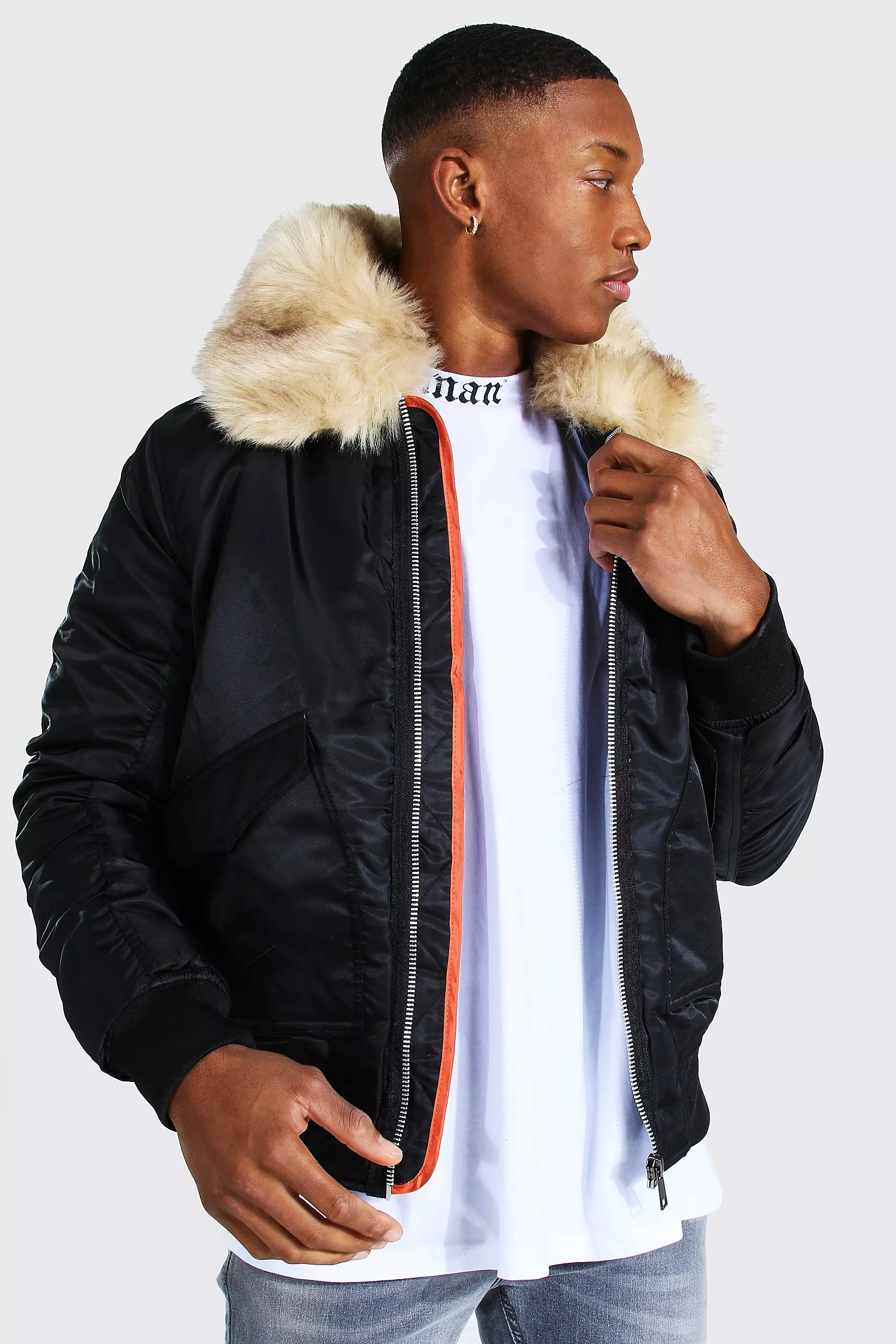 Mens bomber hot sale with fur