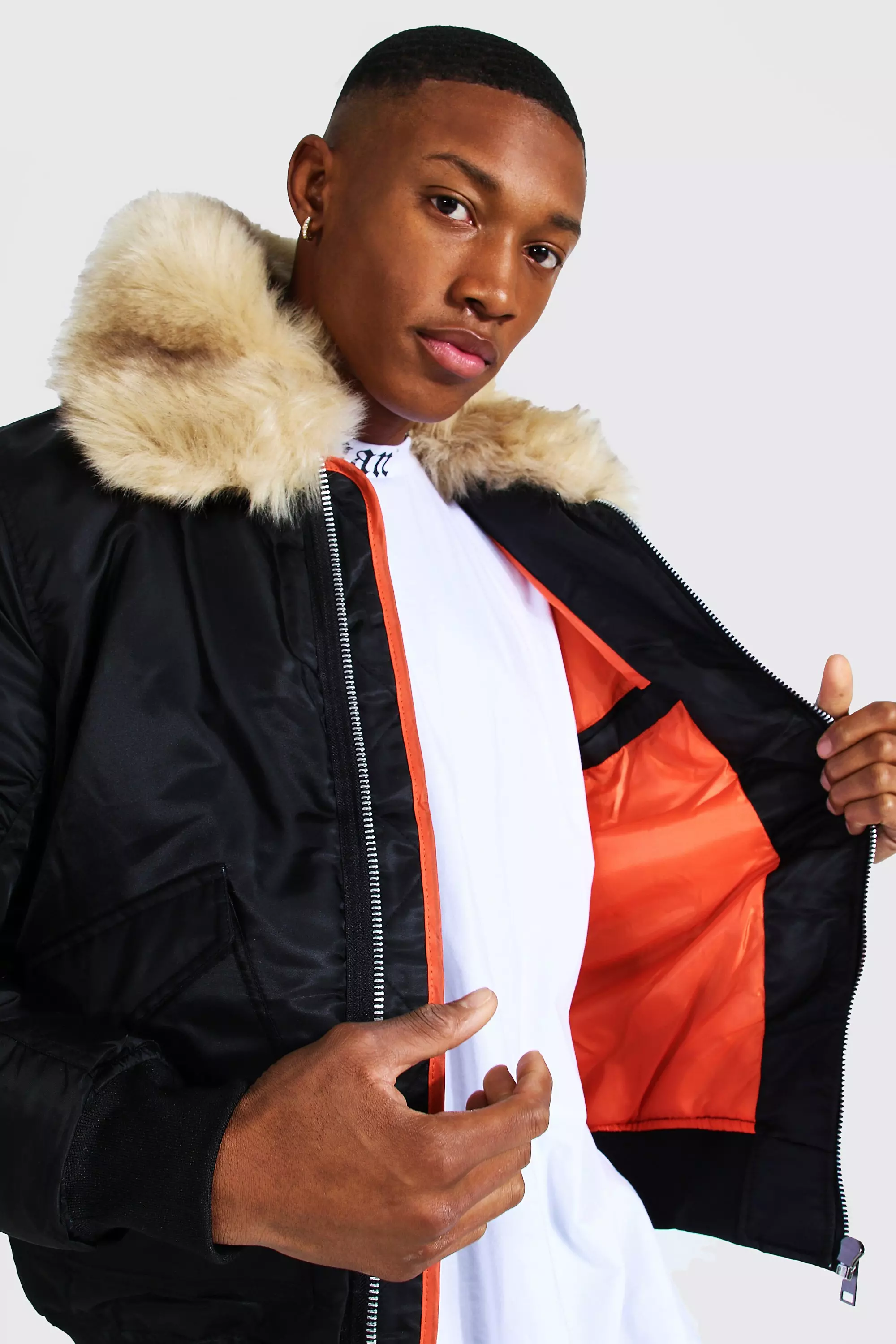 Faux fur collar hot sale bomber jacket