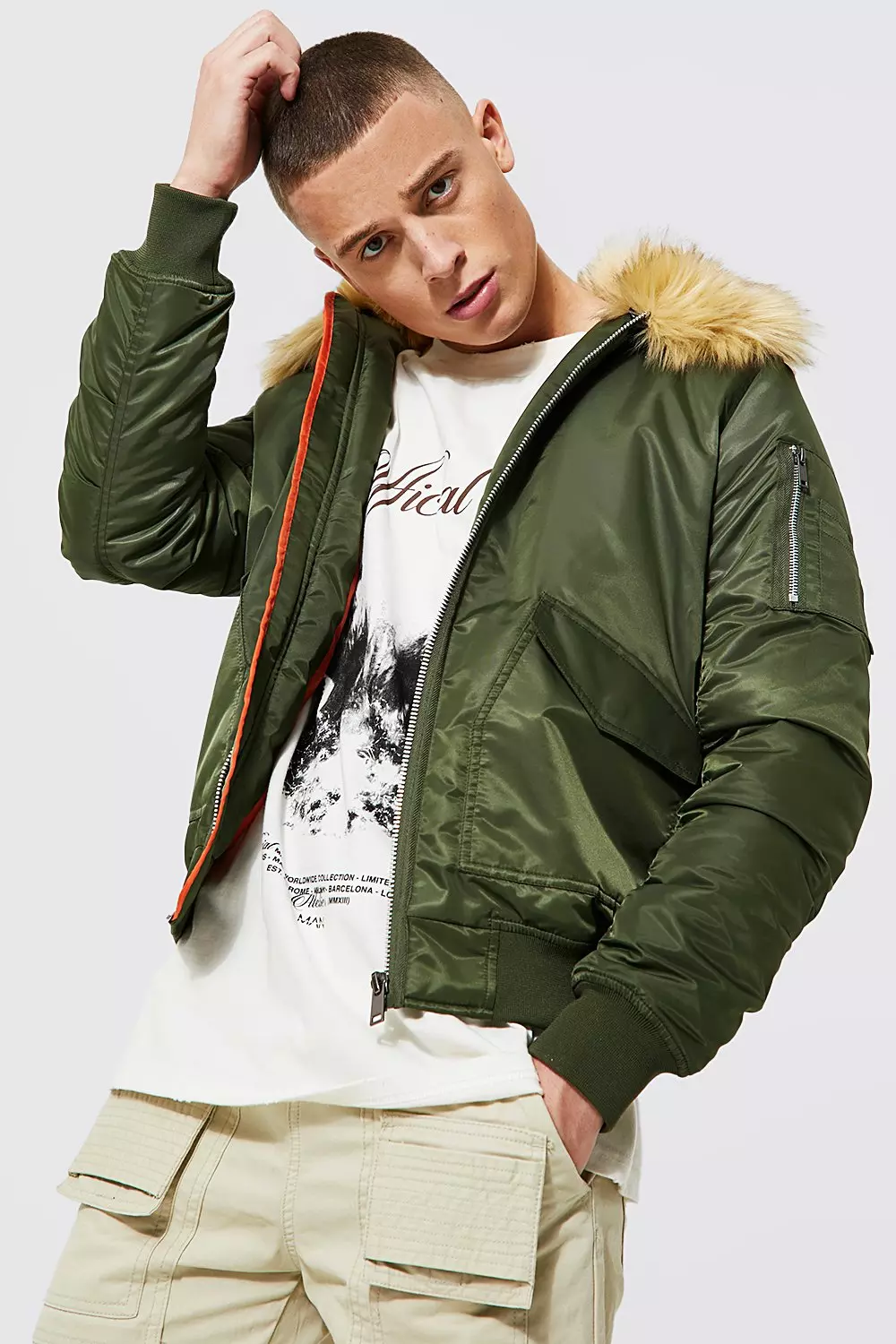 Padded ma1 bomber with faux sales fur collar