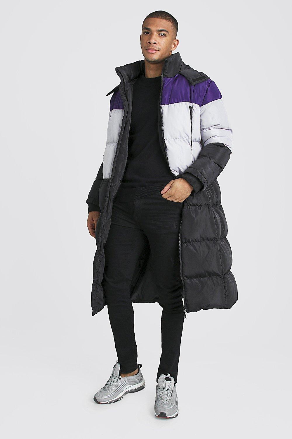 Longline Duvet Puffer In Colour Block Boohoo Uk