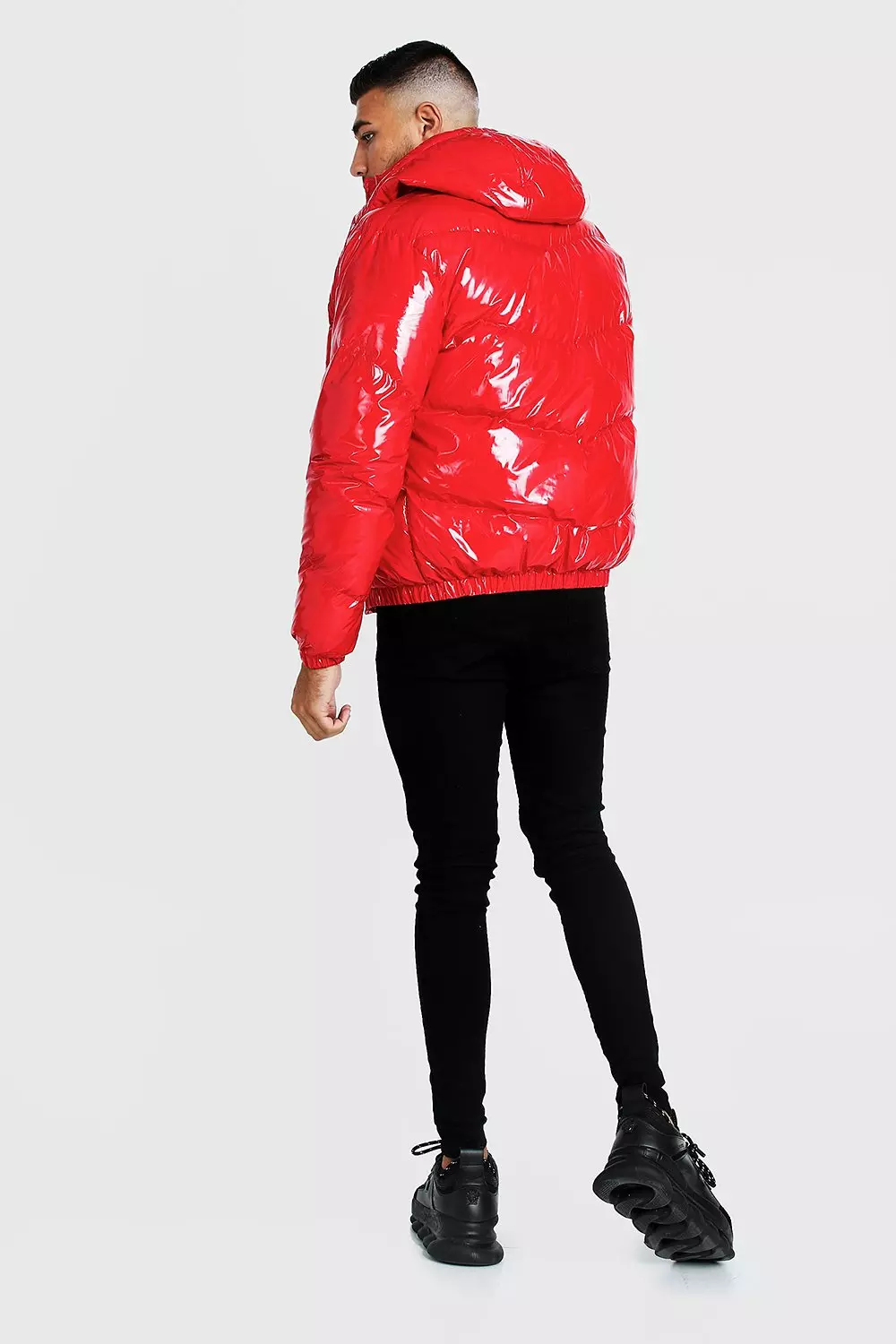 Red shiny puffer hot sale jacket mens