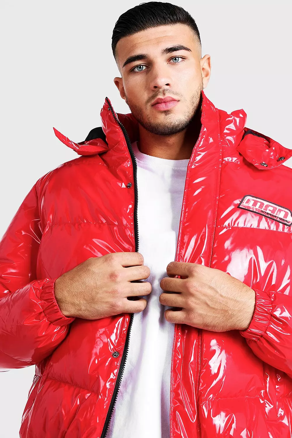 Men shiny hotsell bubble coat