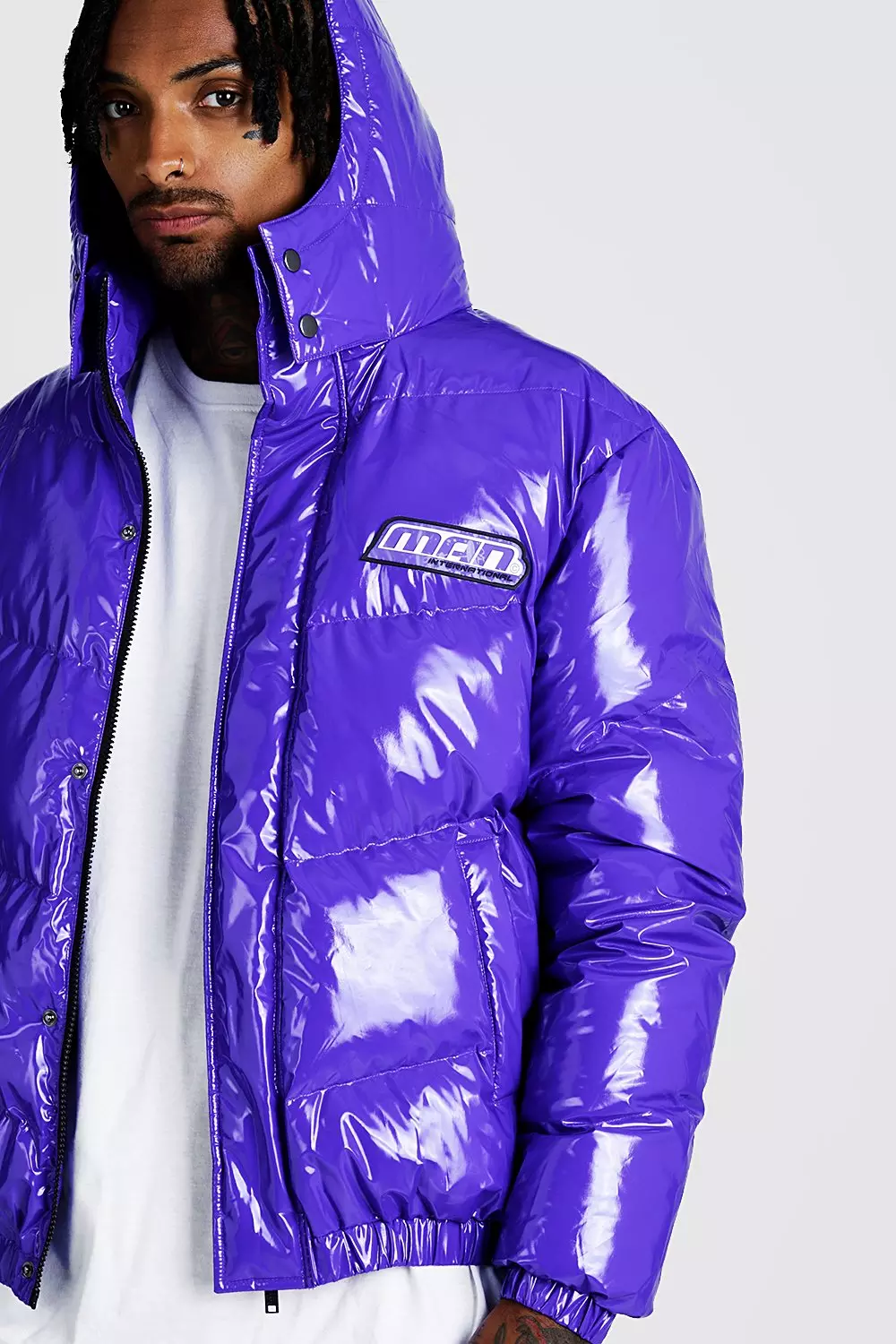 Purple puffer cheap jacket mens