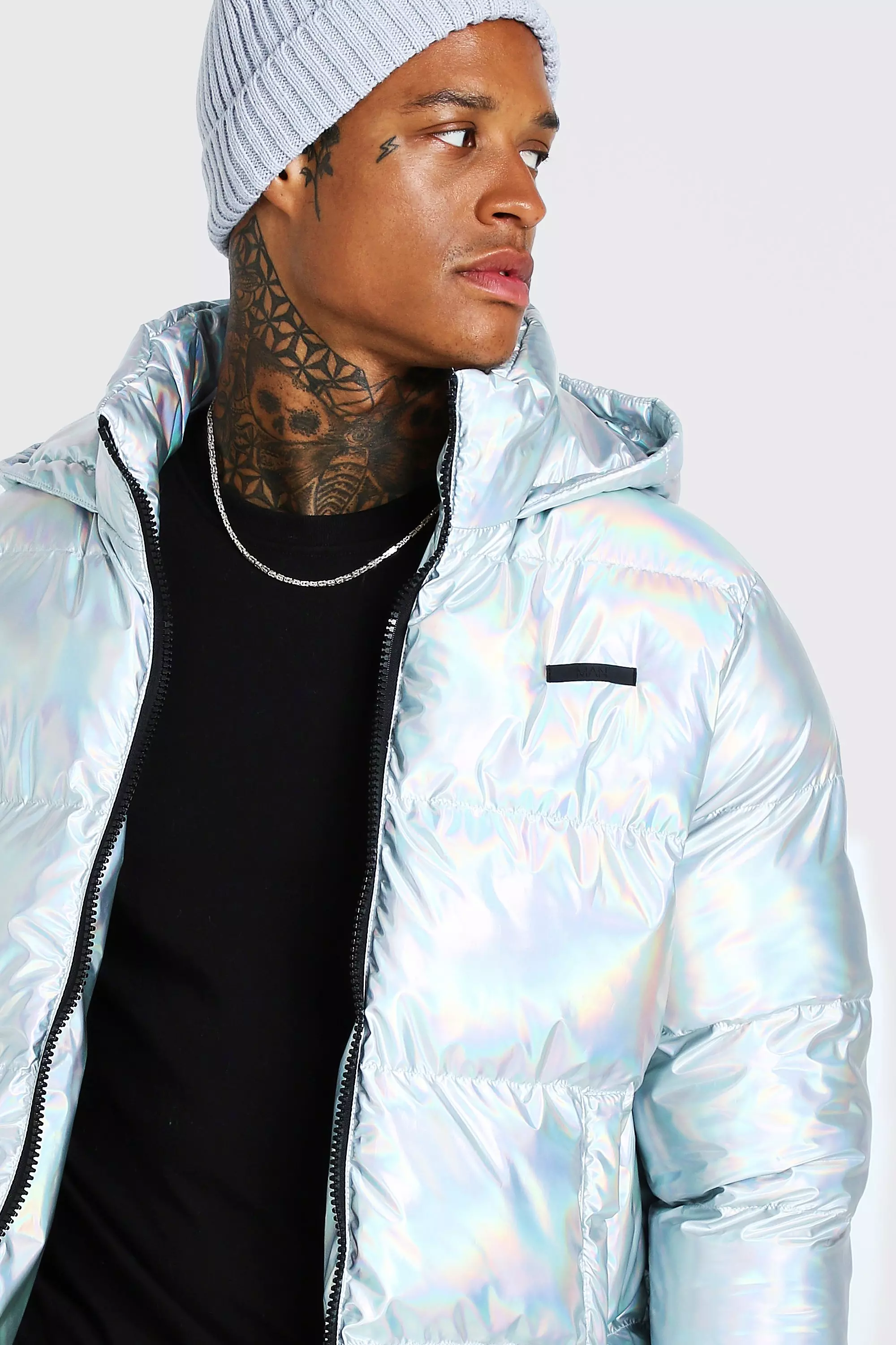 Metallic black puffer outlet jacket