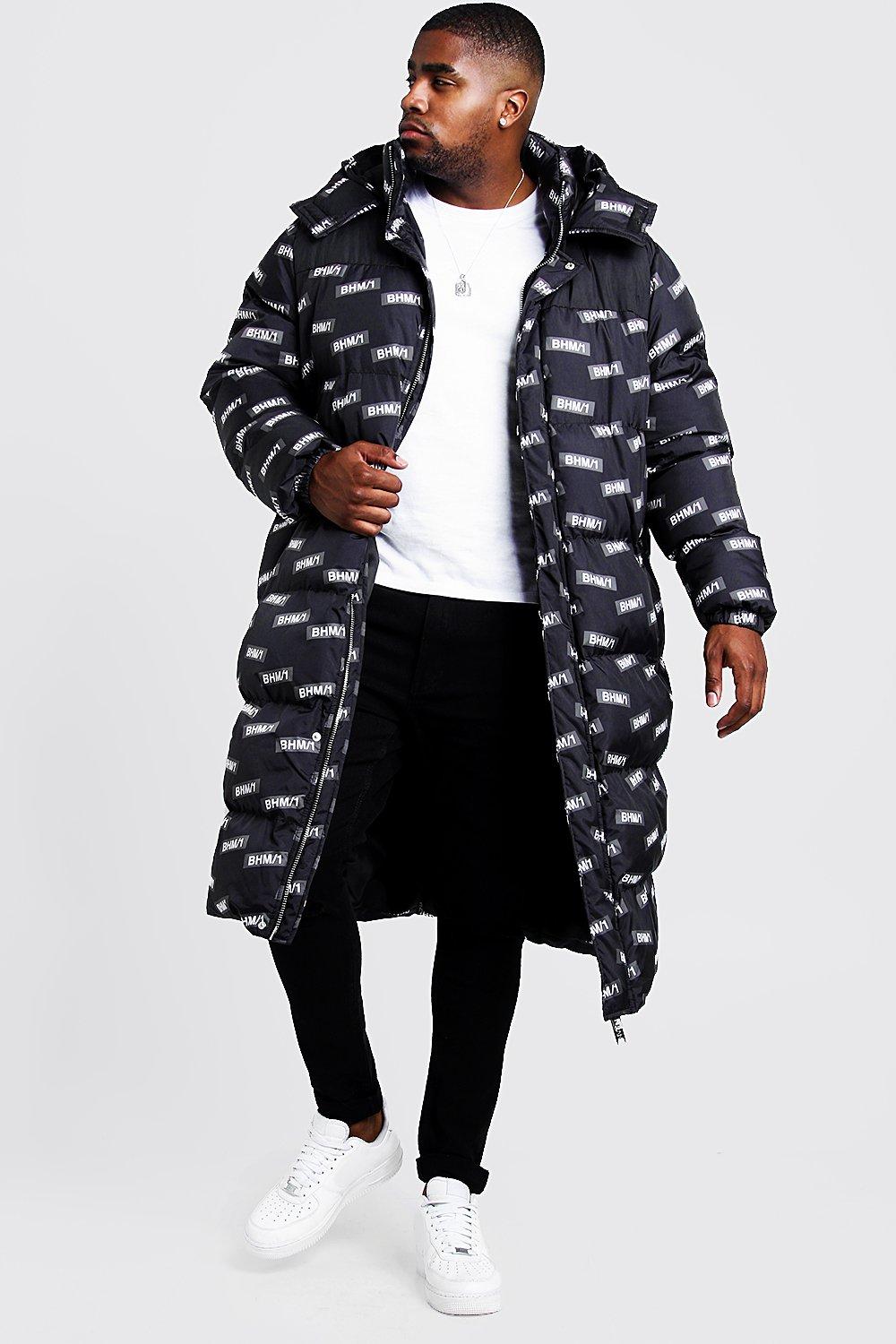 boohoo longline padded coat with hood in black