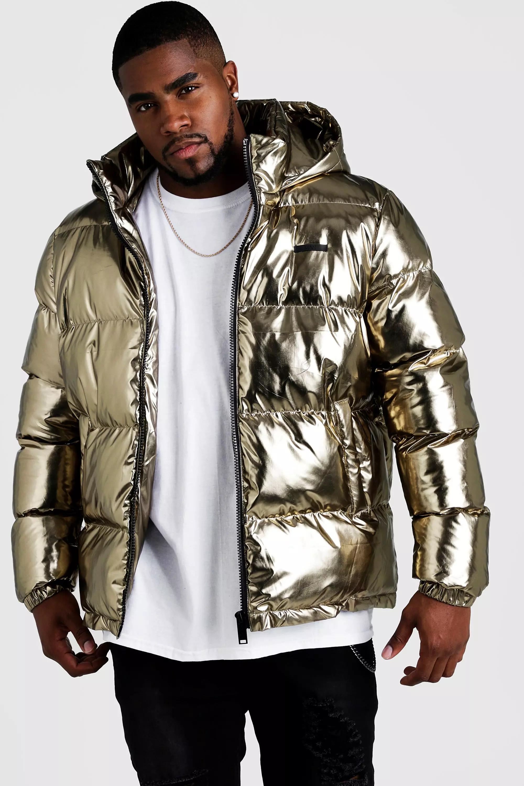 Metallic puffer hotsell jacket plus size