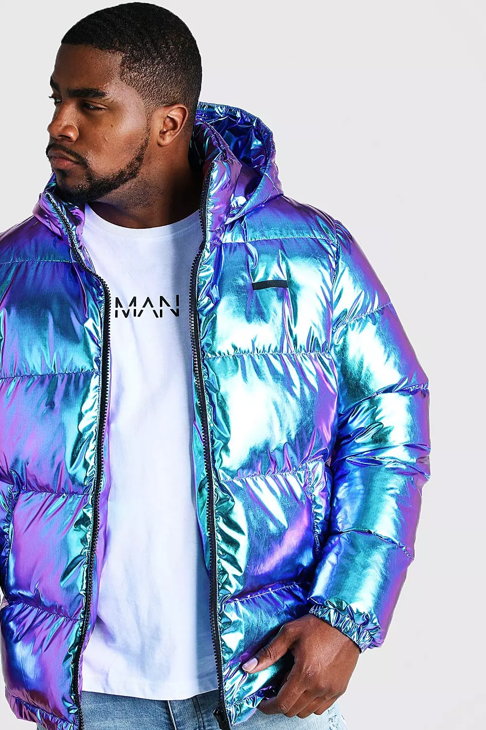 Metallic blue puffer clearance jacket