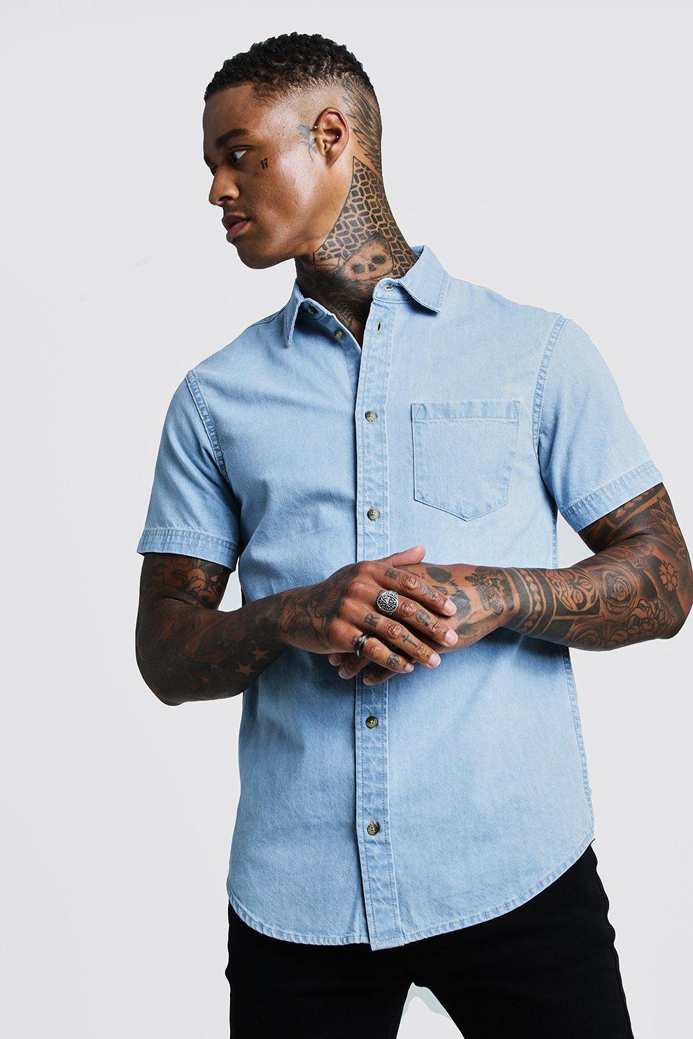 mens short sleeve denim shirt