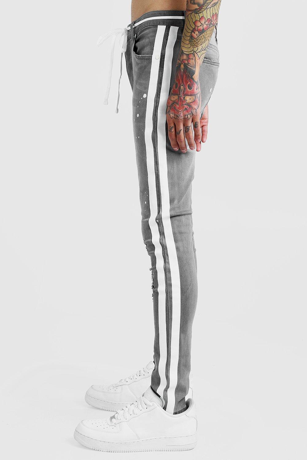 grey jeans with side stripe