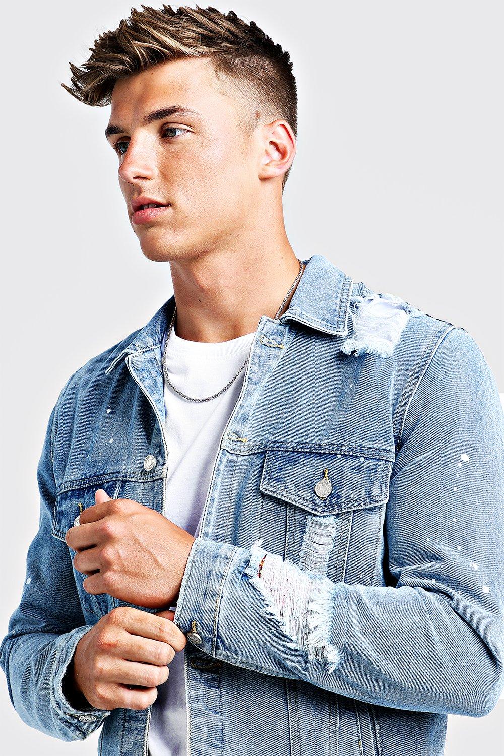 Jeansjacke Mit Bandana Flicken Boohooman