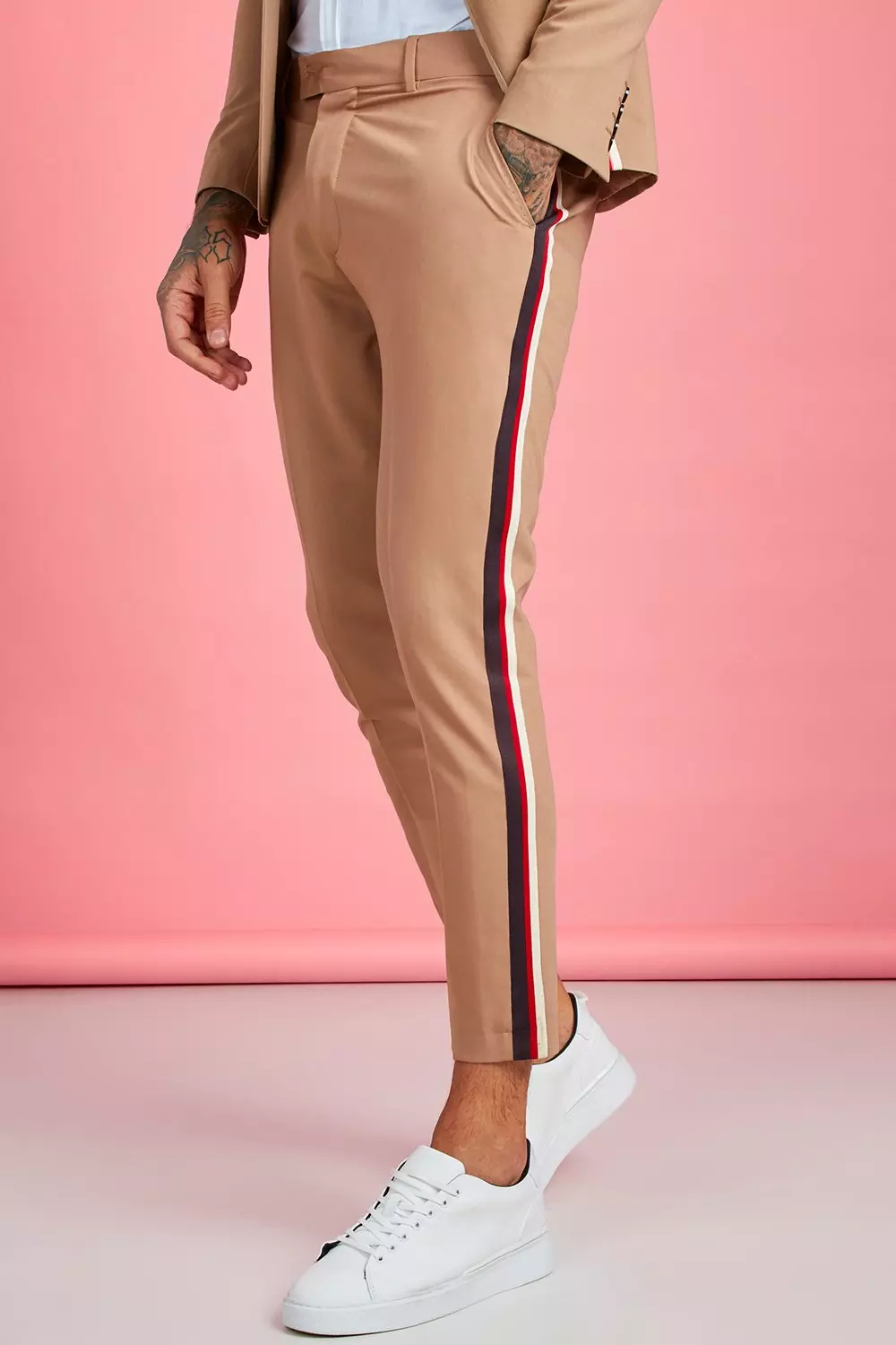 Skinny Fit Tape Detail Suit Pants | boohooMAN USA