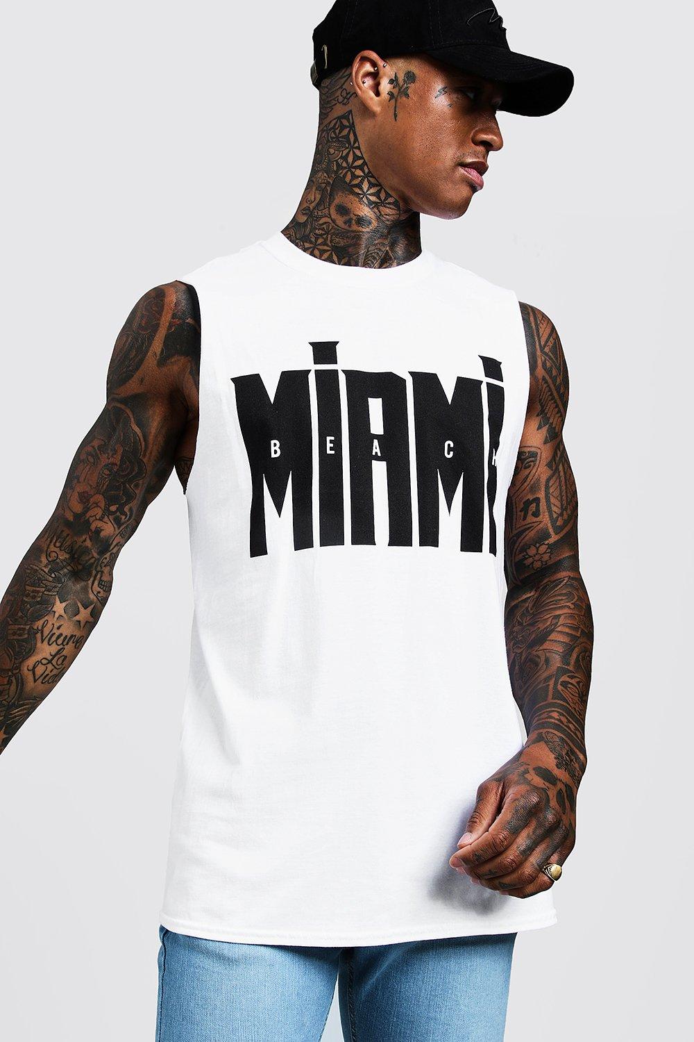 

Майка с низкой рукавной проймой с принтом Miami Beach, White