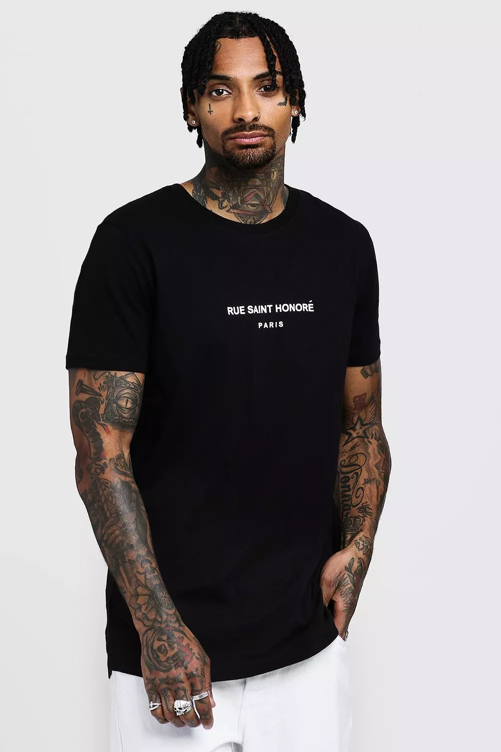 strop oversøisk defekt Longline T-Shirt With French Slogan | boohooMAN USA