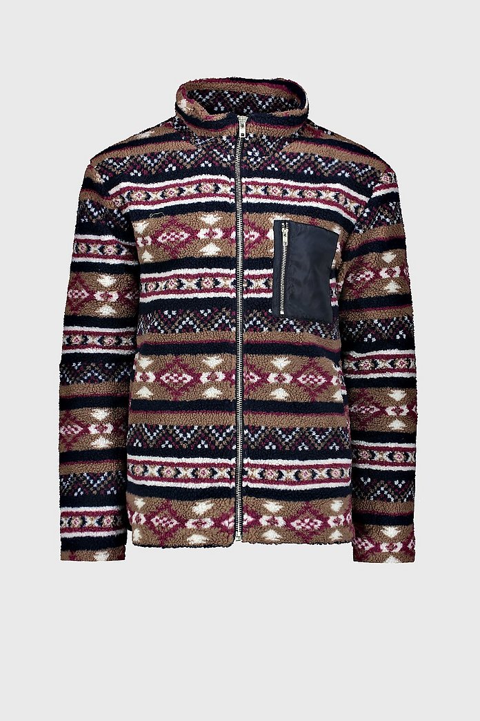 Jacke mit Borg Kragen, Azteken Muster und Kontrasttasche boohooMAN Jacke mit Borg Kragen, Azteken Muster und Kontrasttasche boohooMAN