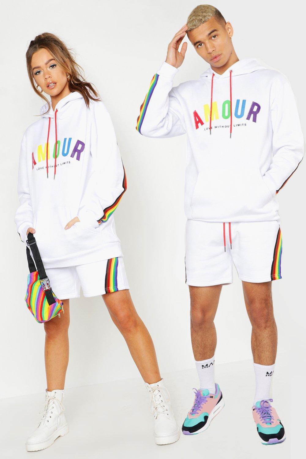 

Свободный спортивный костюм с шортами и принтом Amour из коллекции Pride, White