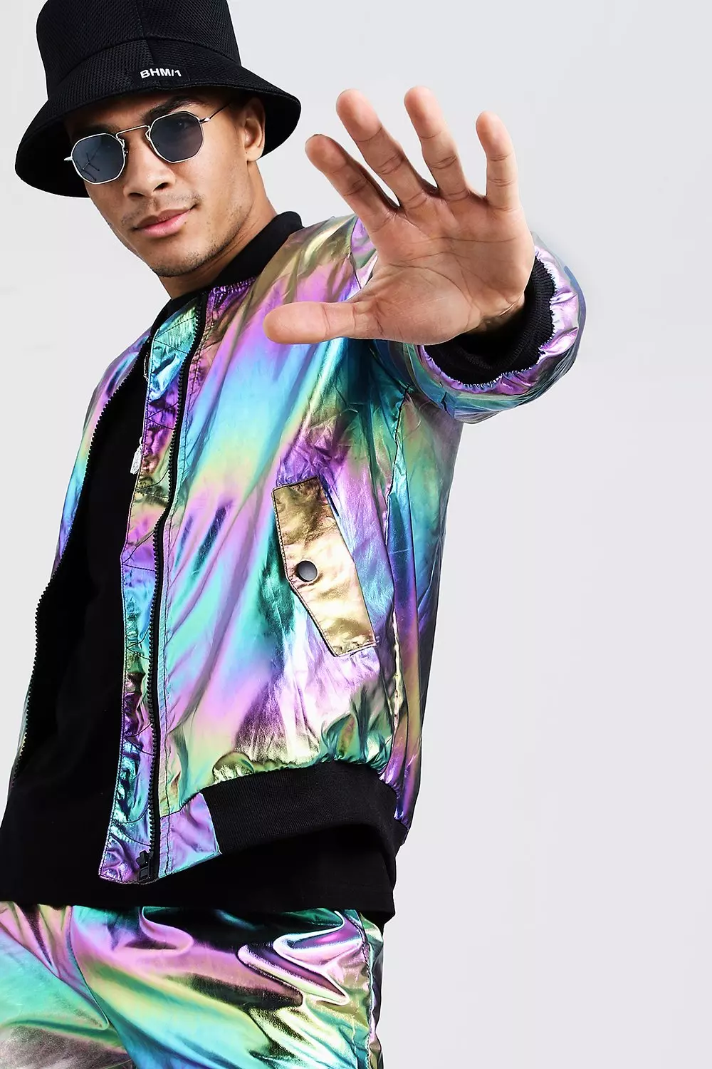 Iridescent bomber hot sale jacket mens