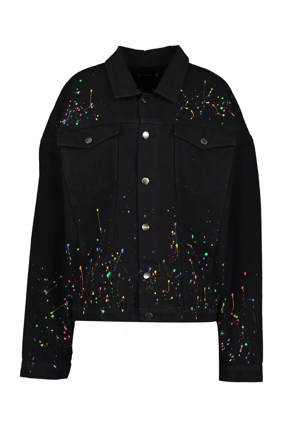 Black denim shop jacket paint splatter