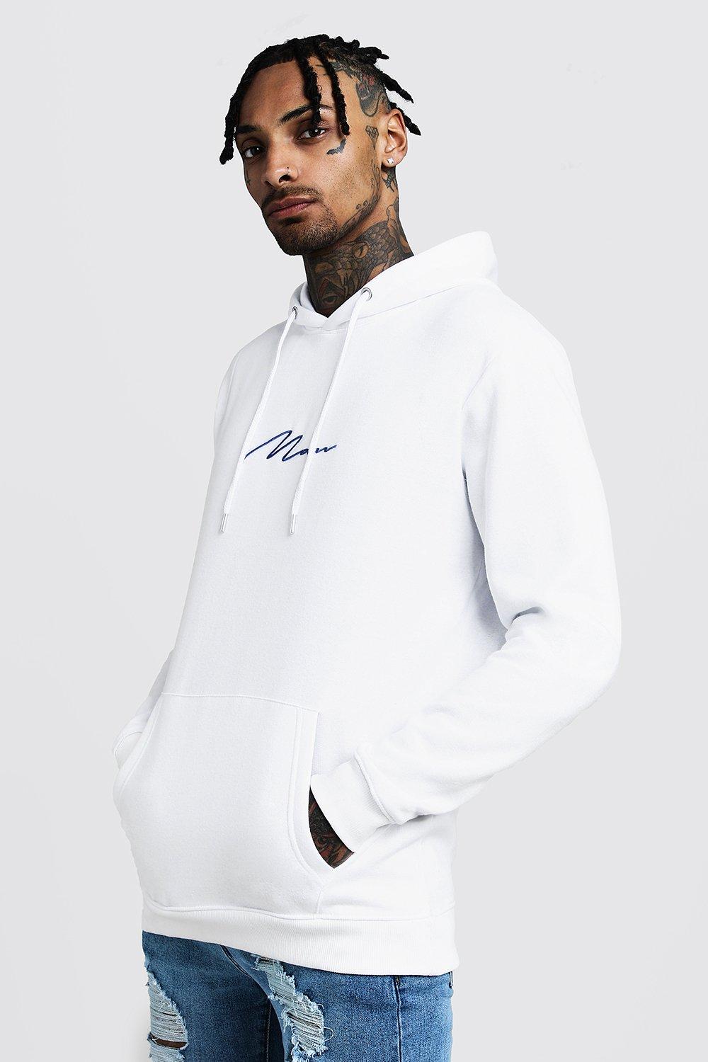 man signature embroidered hoodie