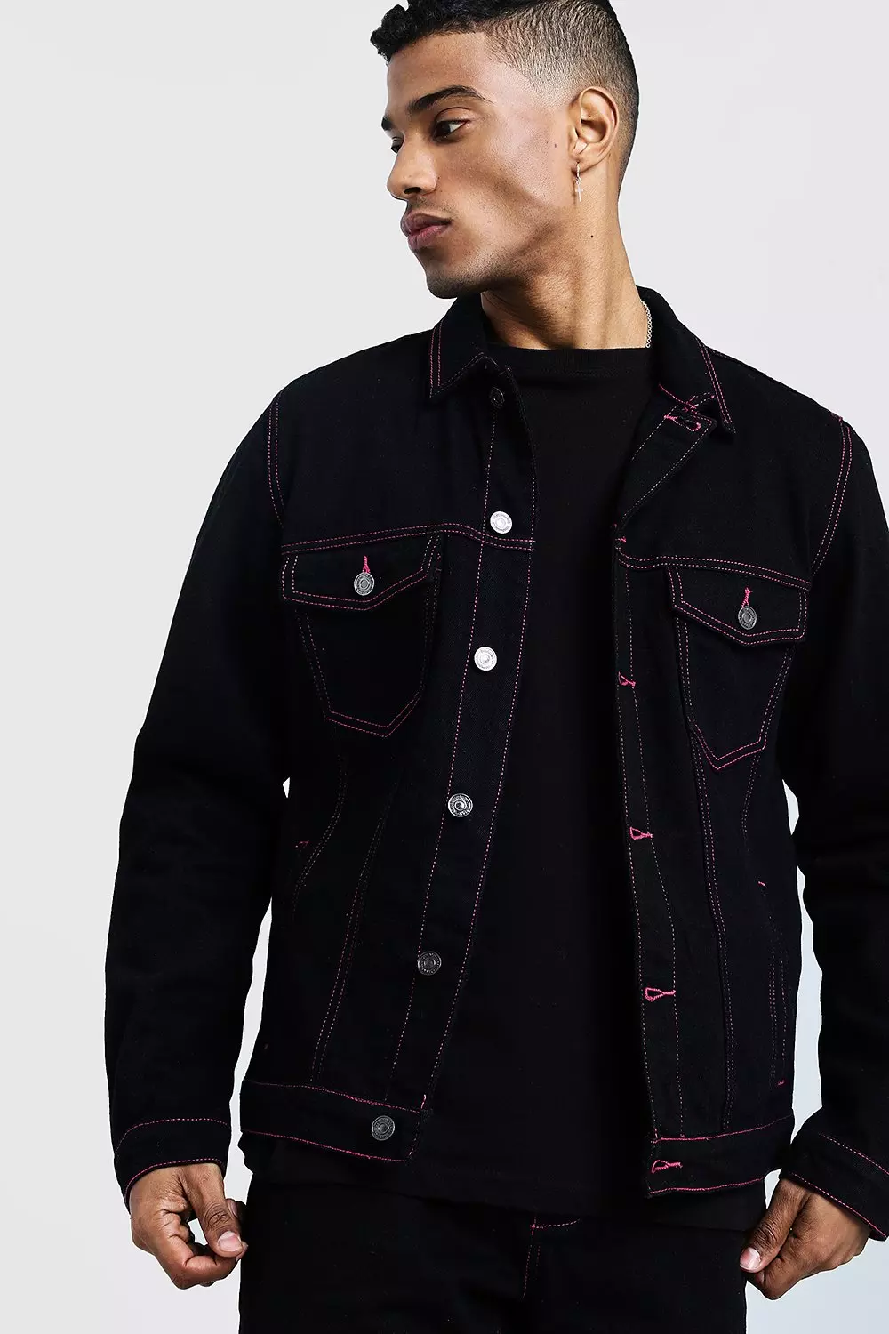 Black denim contrast outlet stitch jacket