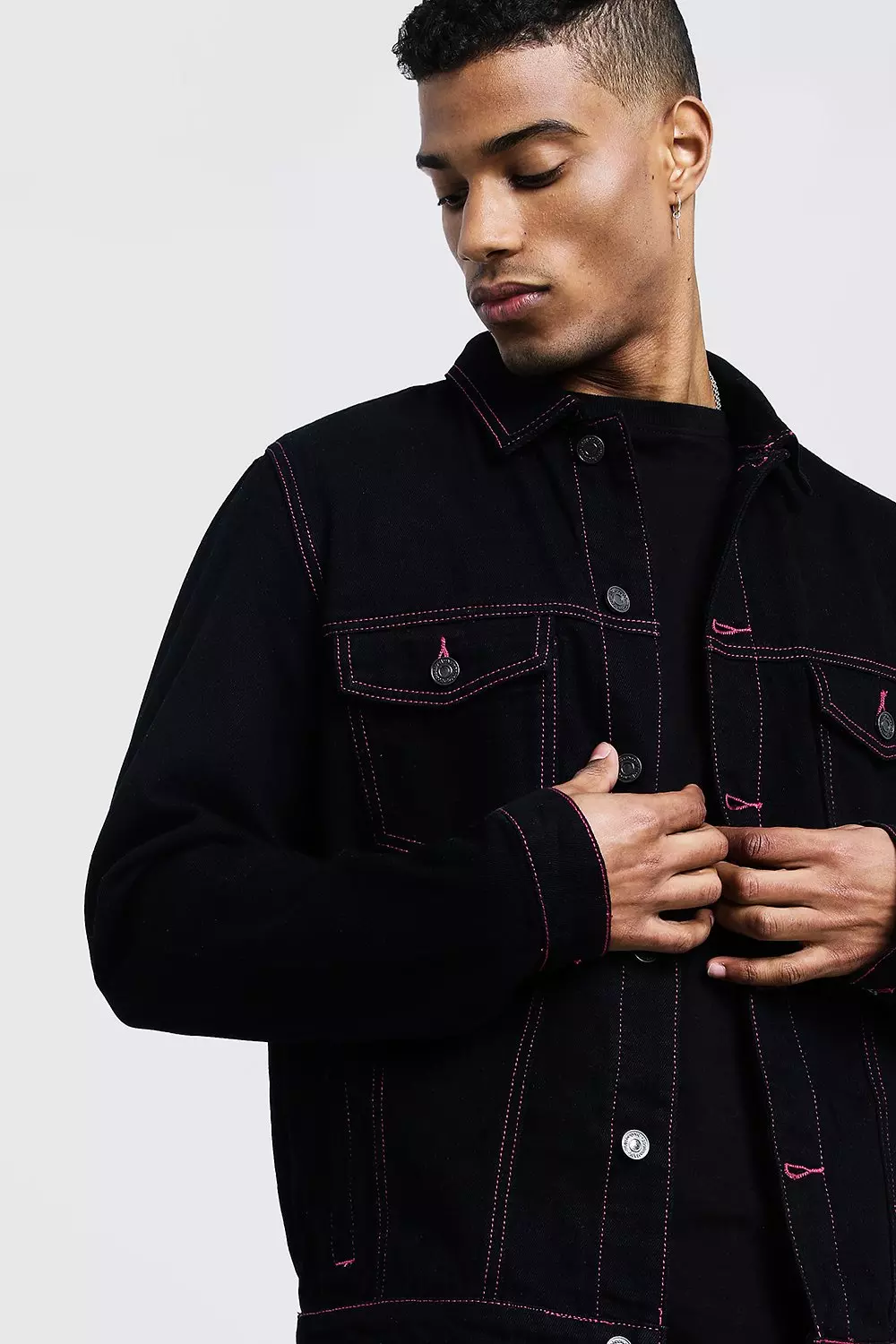 Contrast stitch denim jacket clearance mens