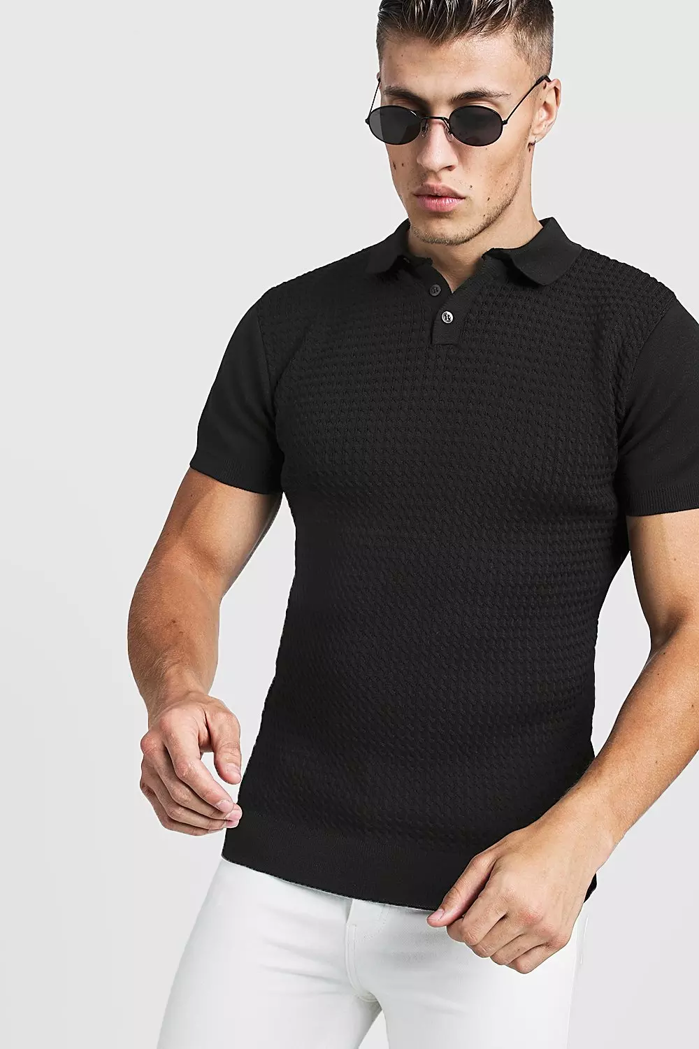 muscle fit knitted polo