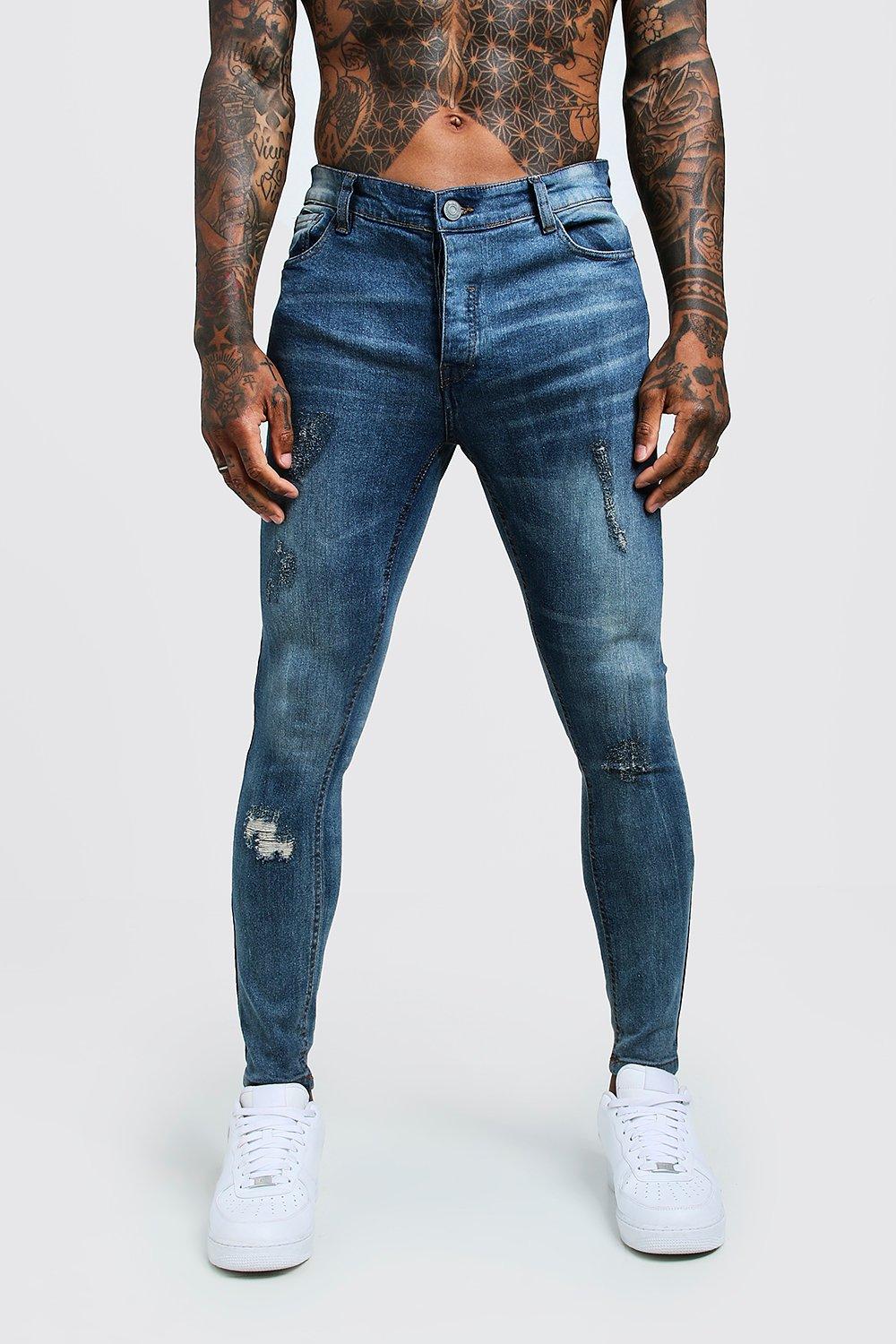 Super Skinny Jeans With Ripped Knees Boohooman