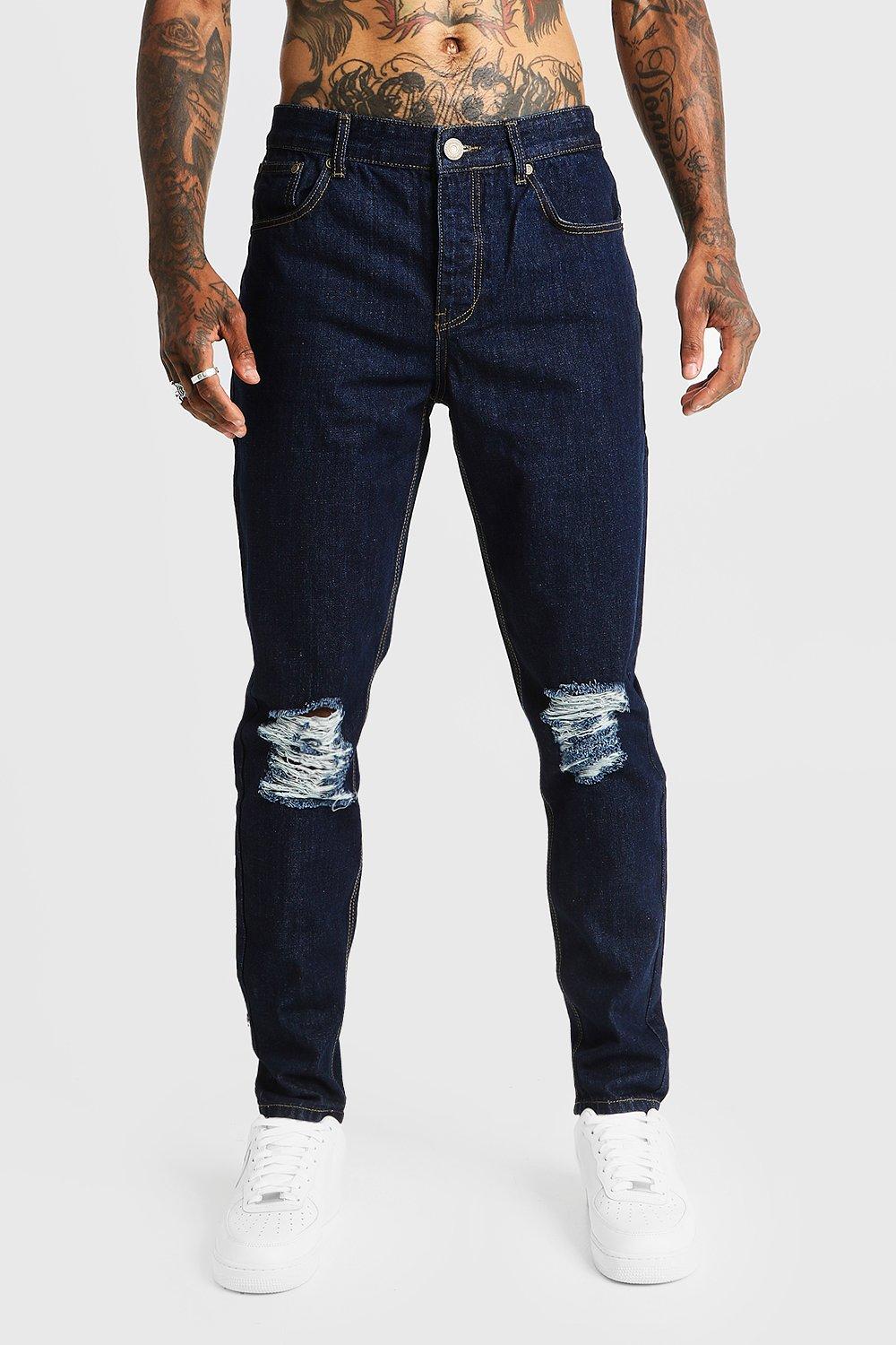 tapered blue jeans