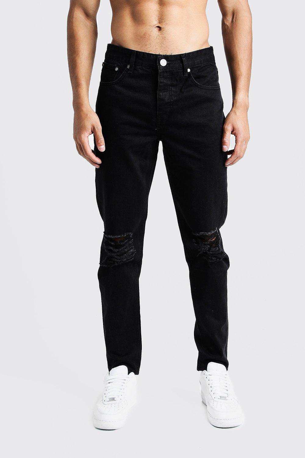 black ripped tapered jeans mens