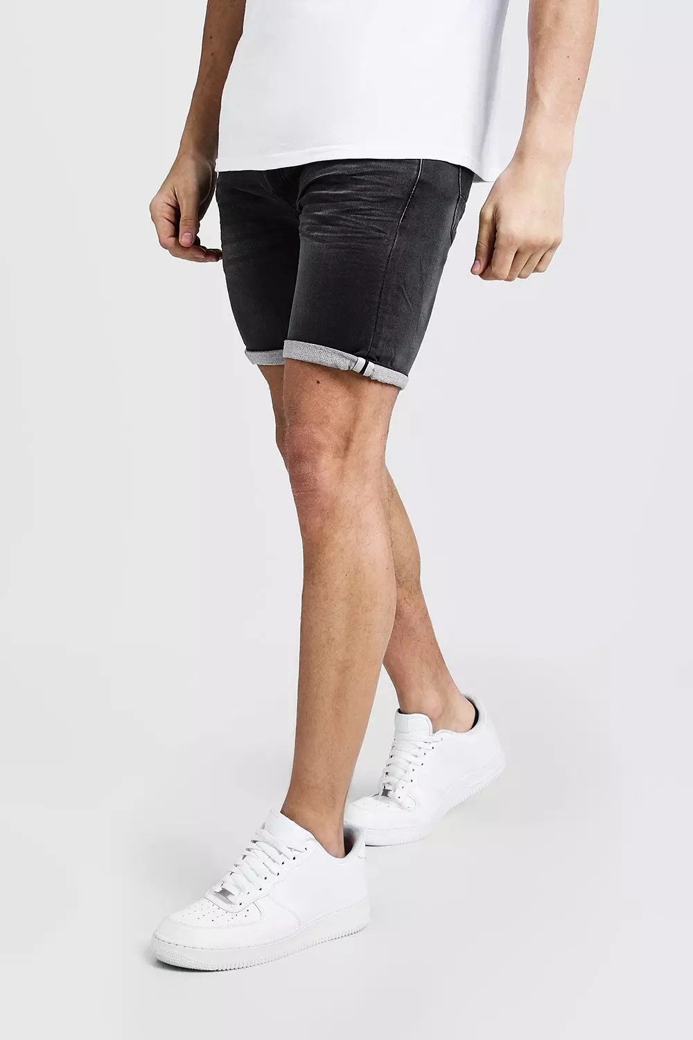 Skinny Fit Jersey Denim Shorts With Selvedge boohooMAN USA