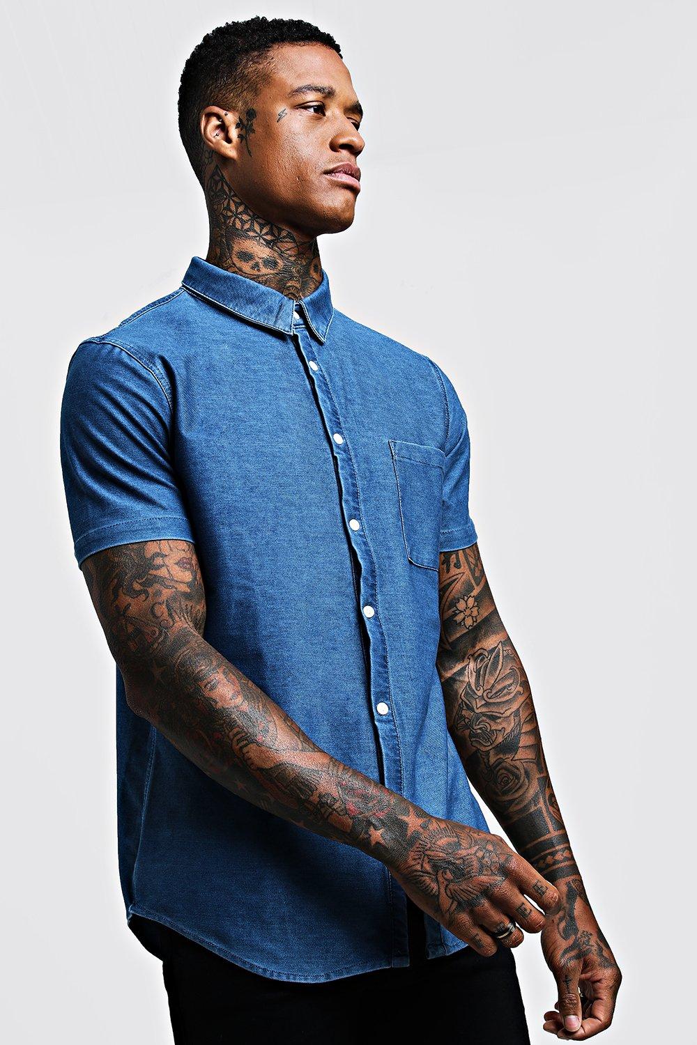 short sleeve denim shirt mens