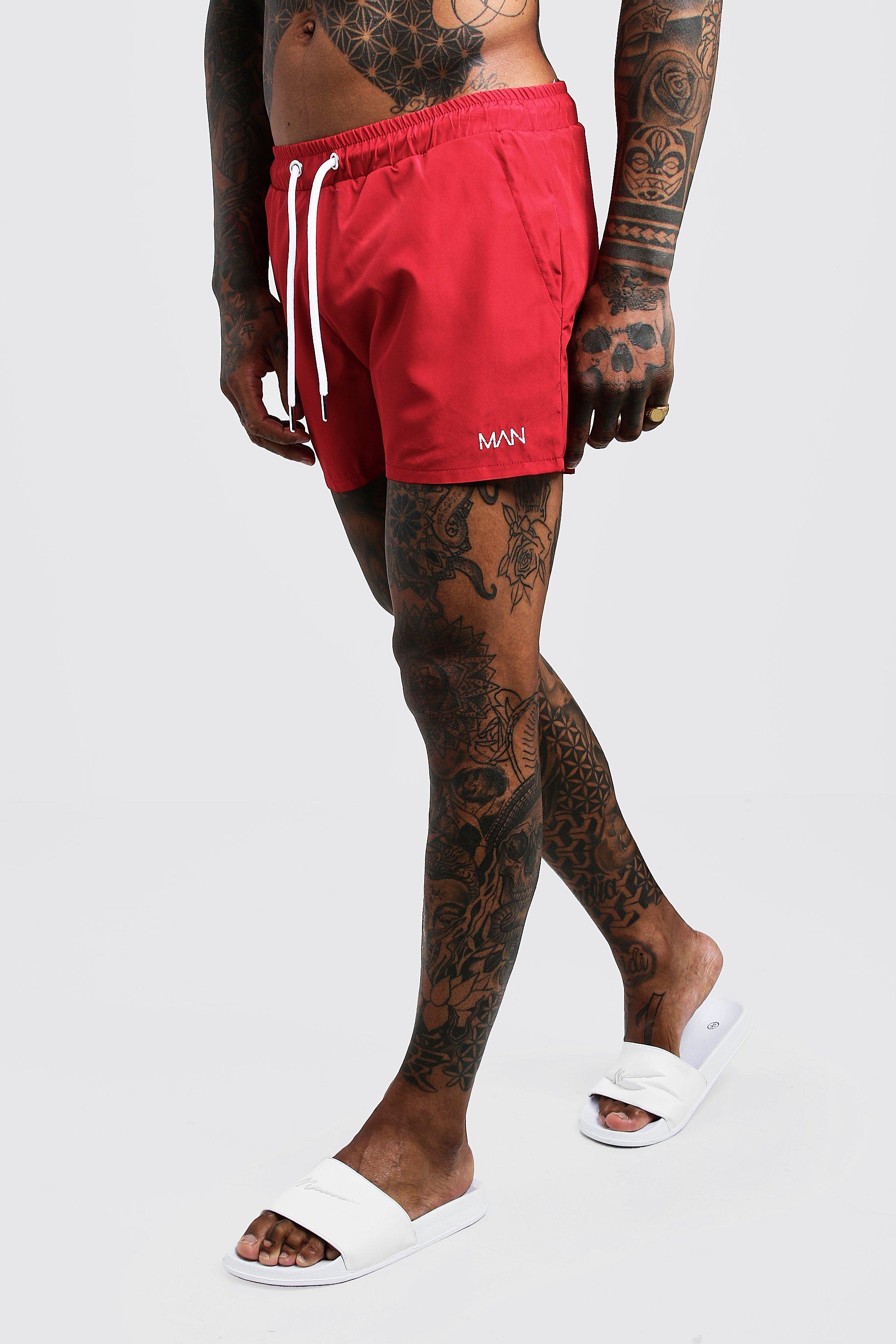 Mens Red Original MAN Swim Short In Short Length, Red