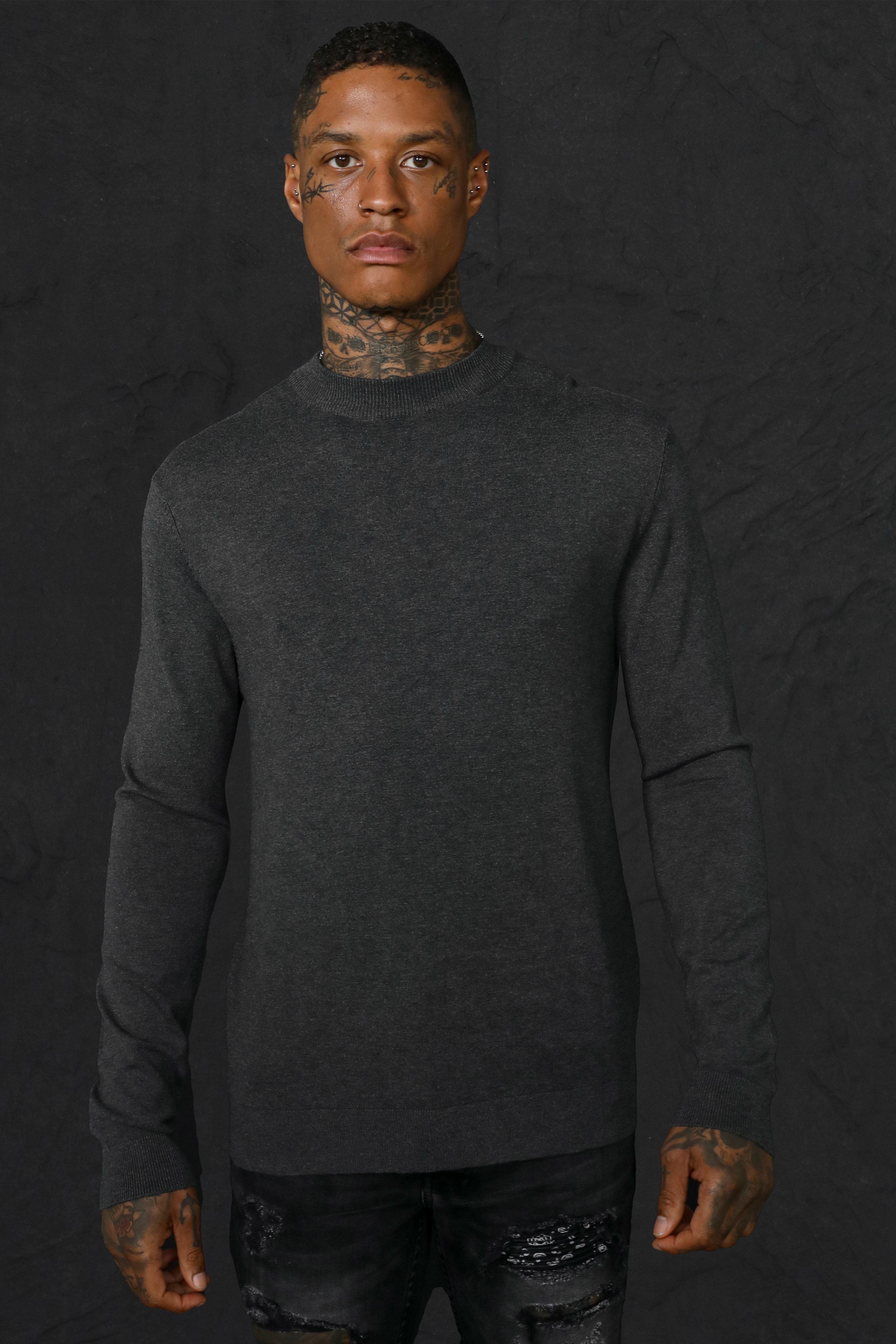Mens Grey Regular roll/polo neck Jumper, Grey