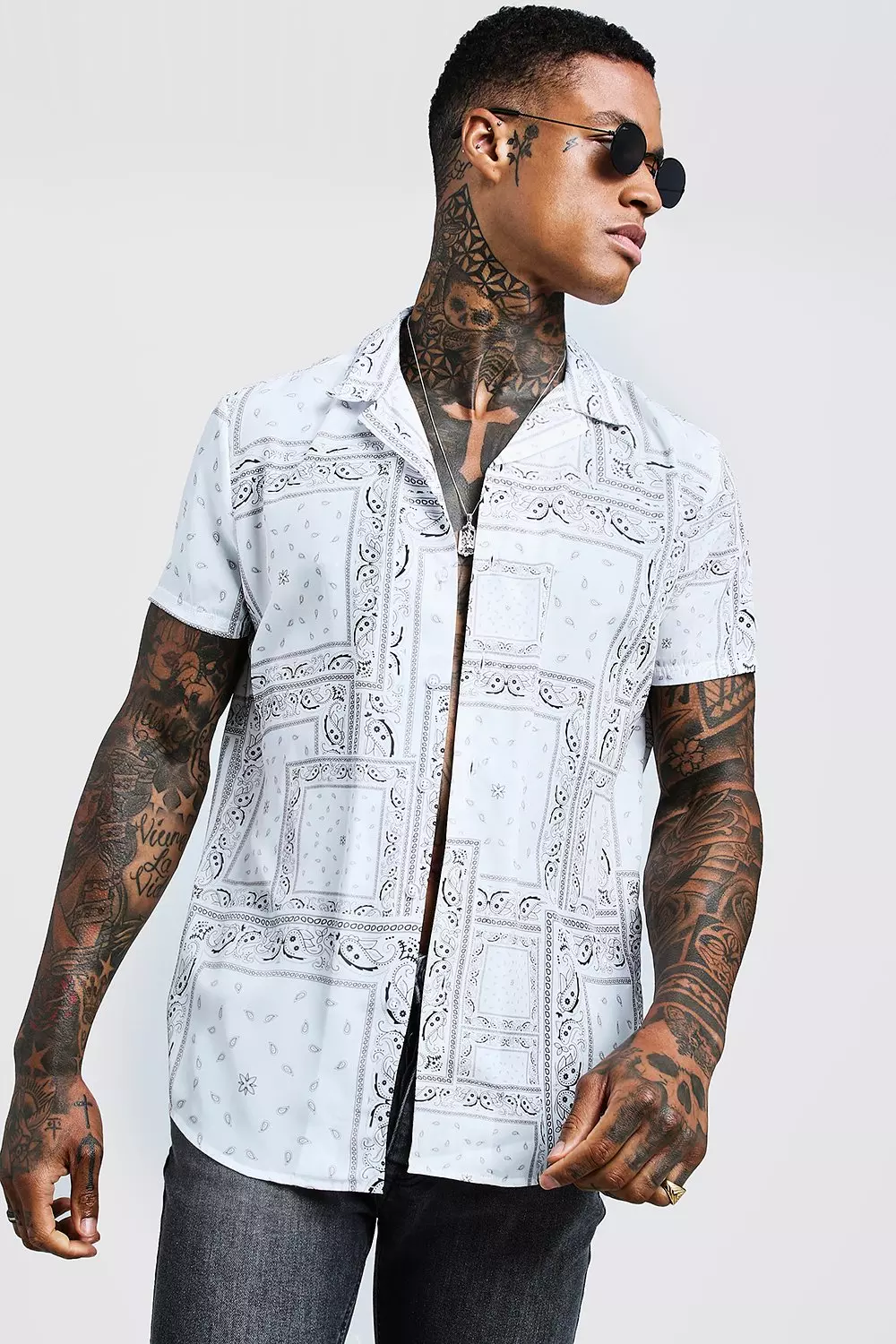 Bandana Print Short Sleeve Revere Shirt