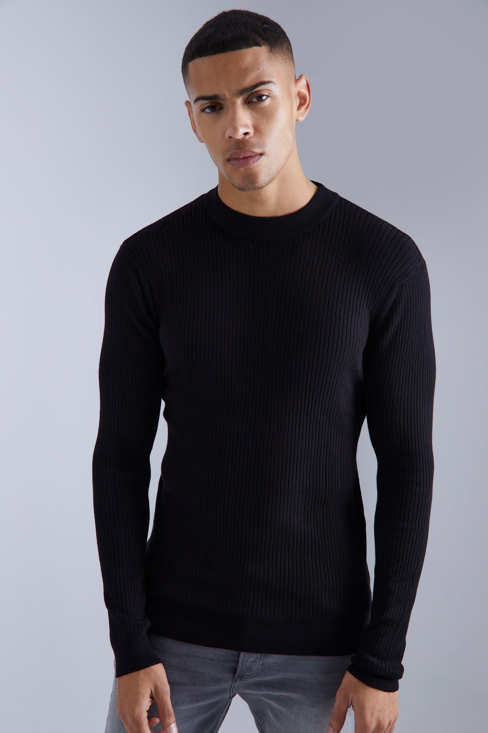 Mens Black Regular roll/polo neck Ribbed Jumper, Black