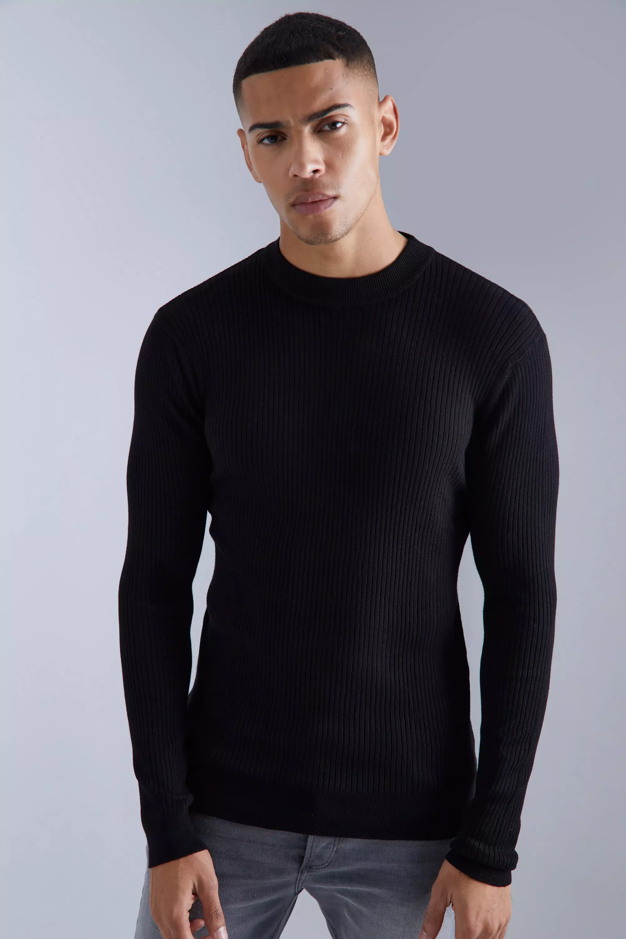 Mens black ribbed outlet sweater