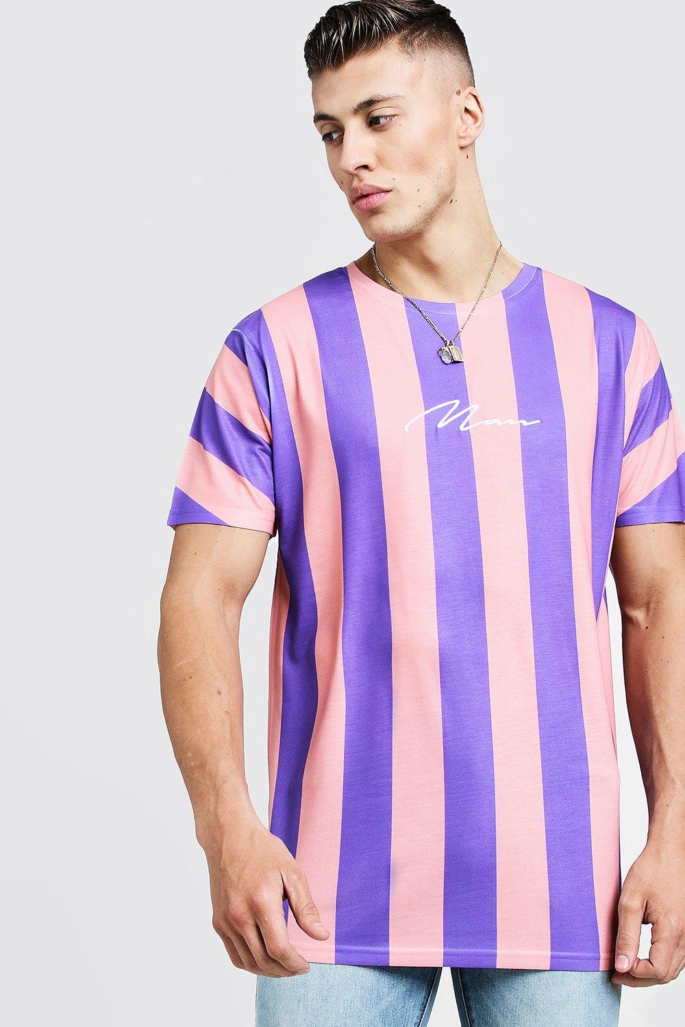 

Фирменная футболка оверсайз MAN в пастельную полоску, Purple