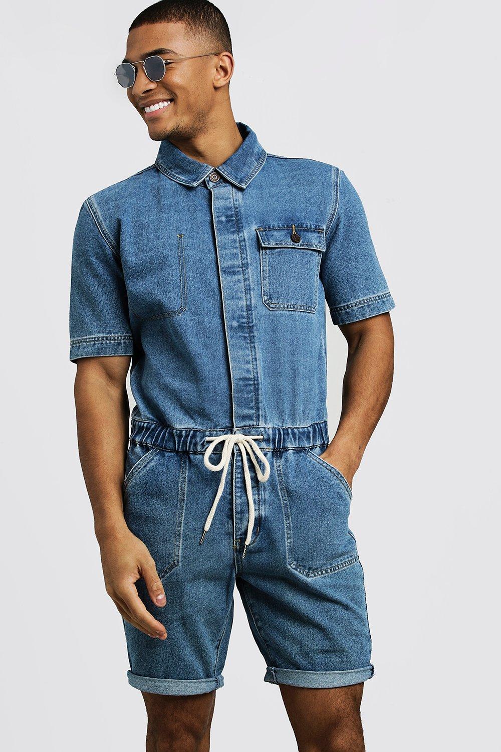 Kurzer Jumpsuit Aus Denim Boohooman