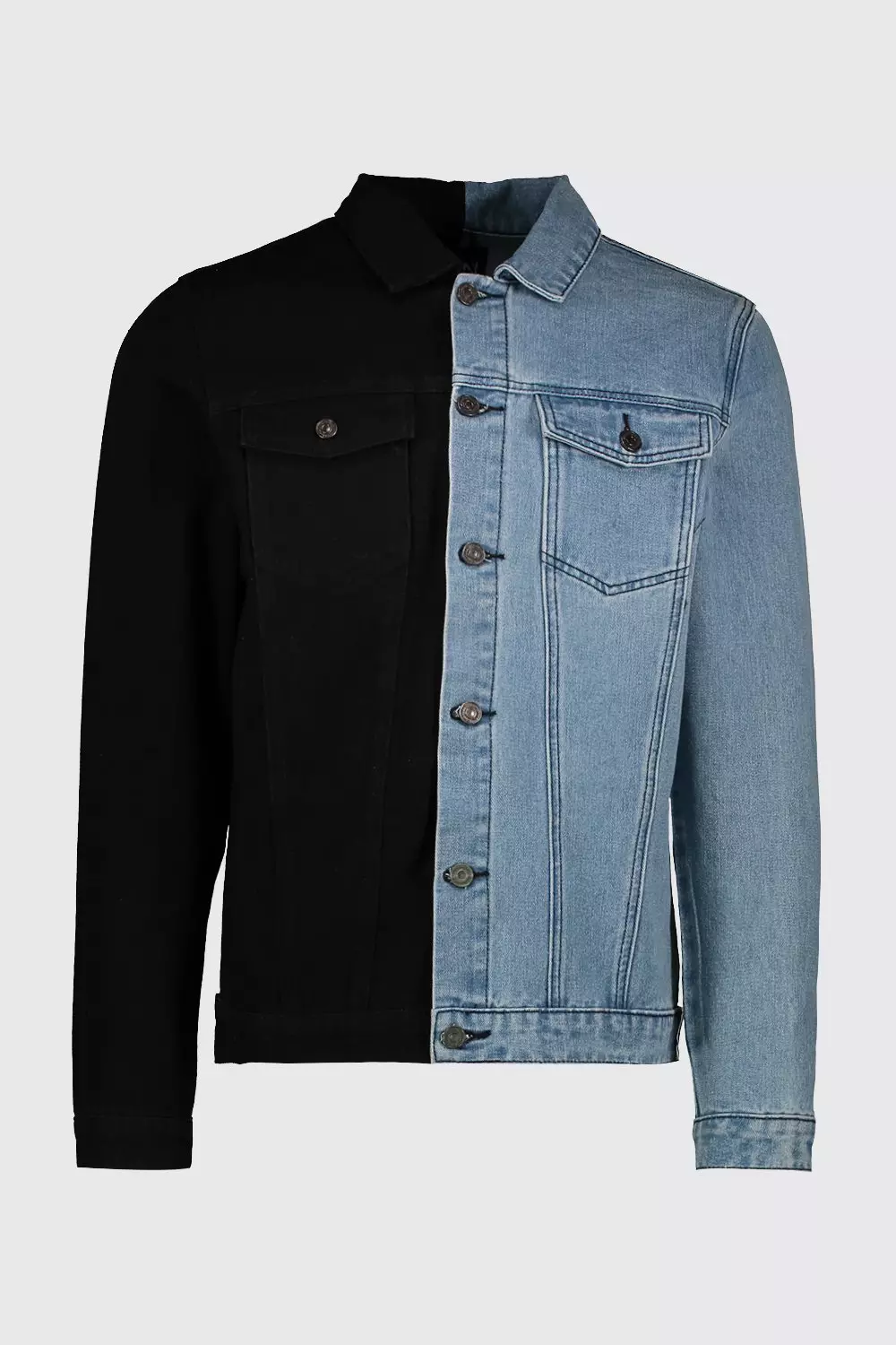 Denim jacket half store black half blue