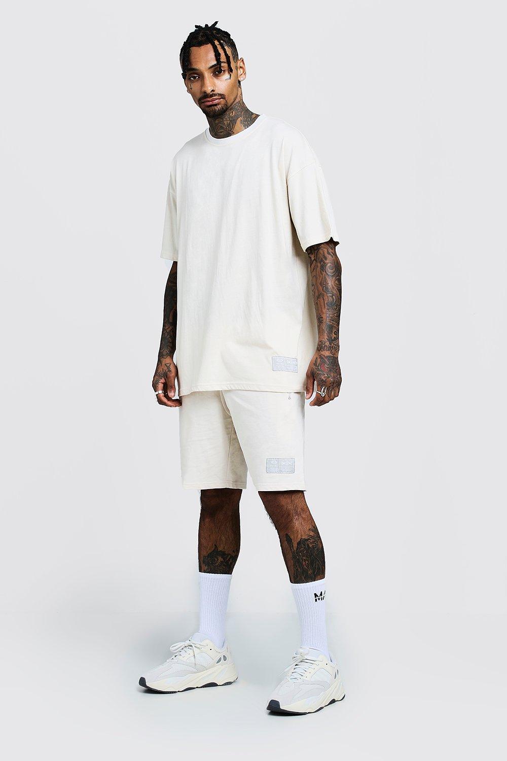 Oversized T Shirt Short Set With Sports Rib Boohooman