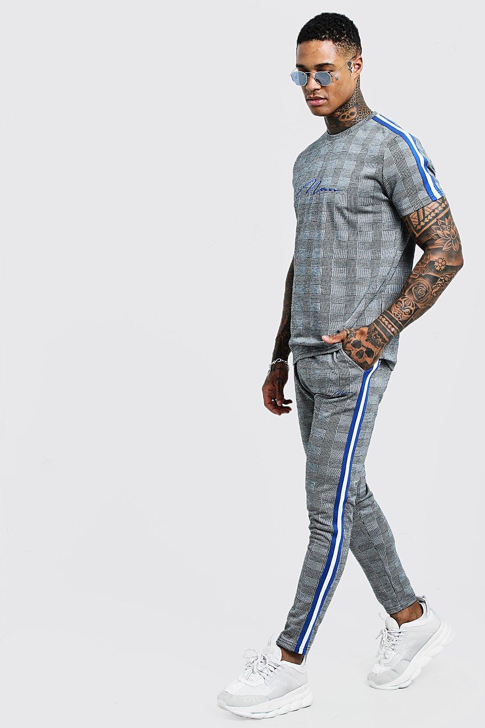 

MAN Signature Check T-Shirt Tracksuit With Tape, Cobalt